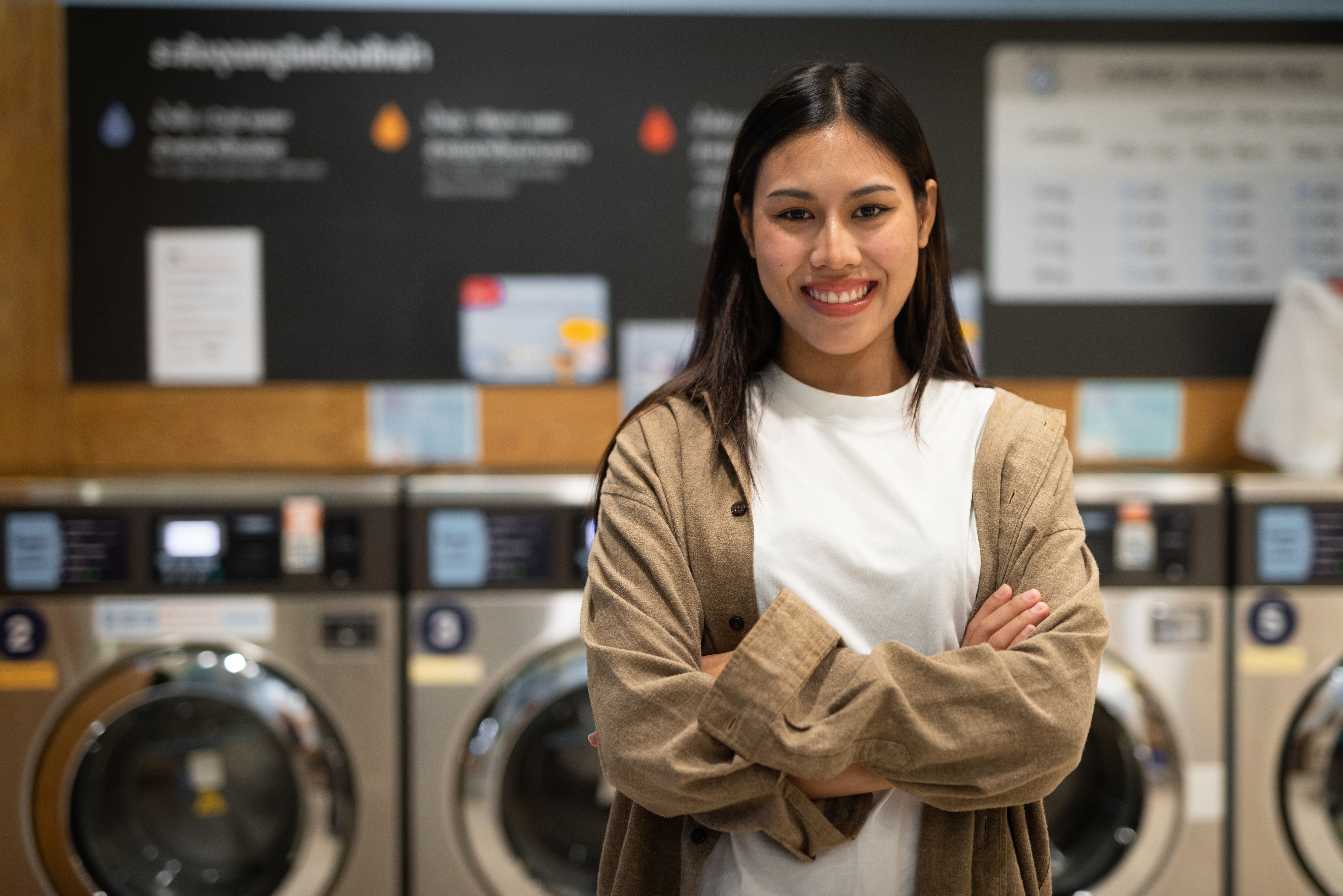 Woman in laundry shop