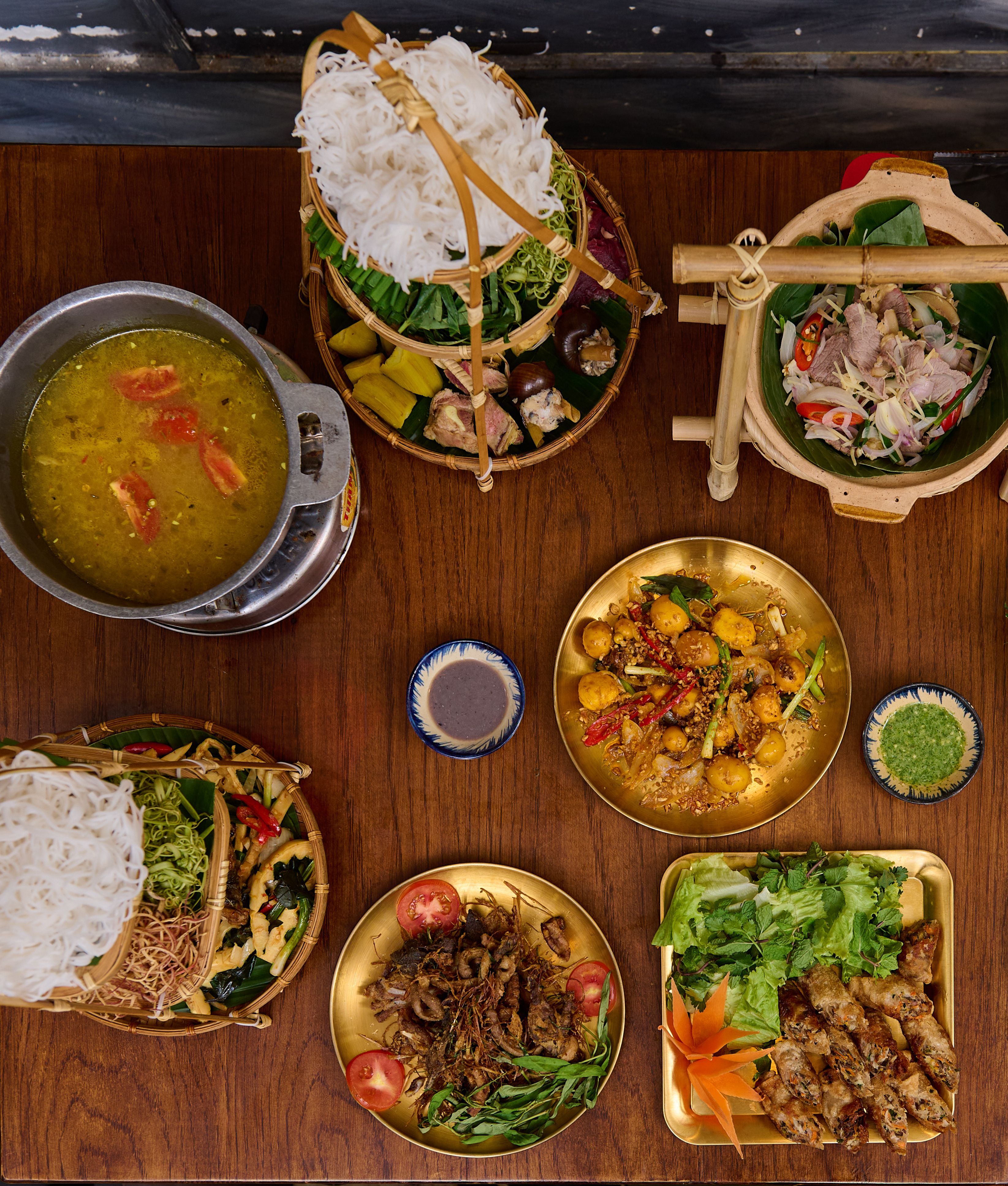 Vietnamese food in wooden table