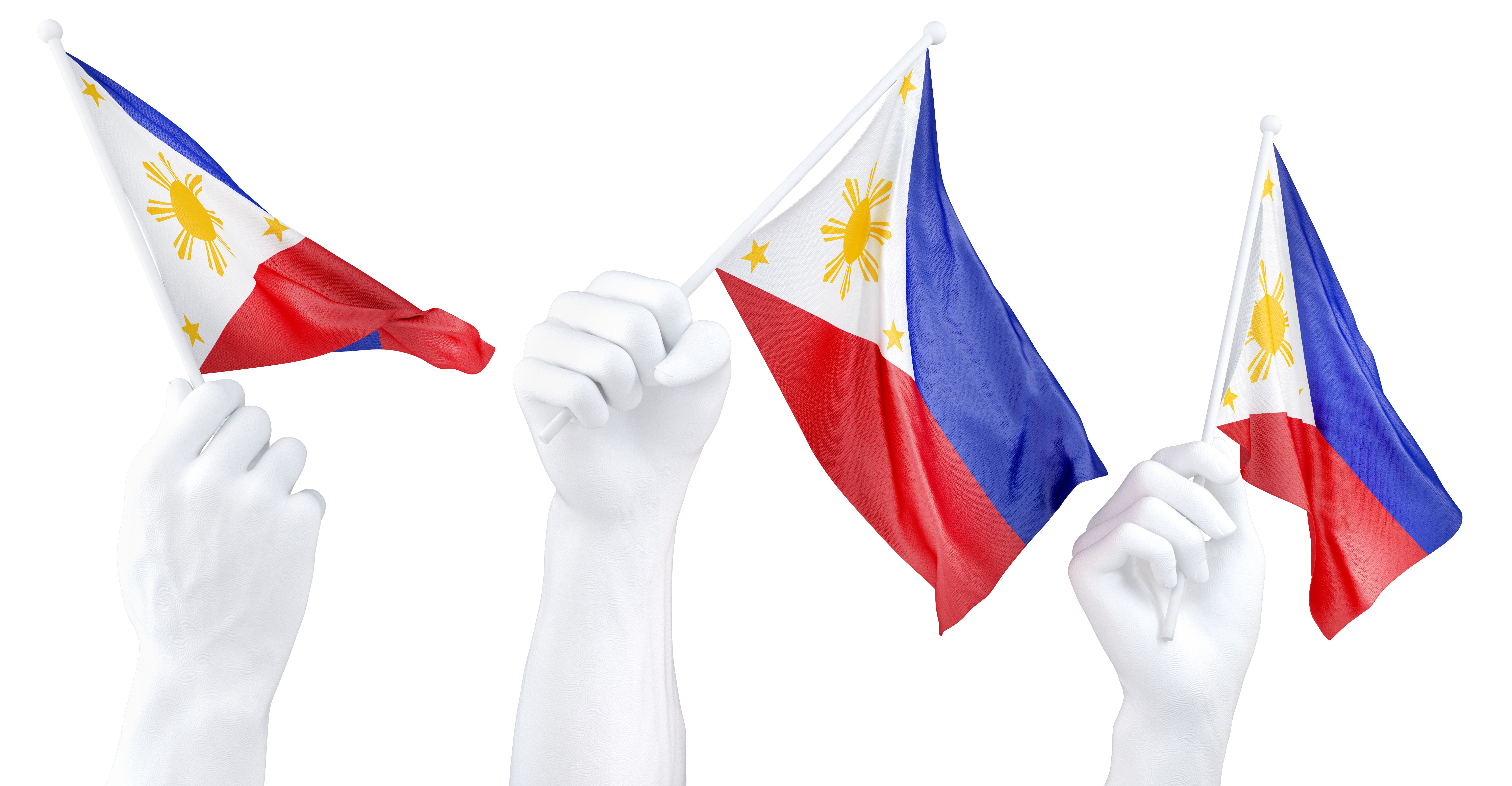 Hand holding flag of Philippines. Isolated 3d Rendering