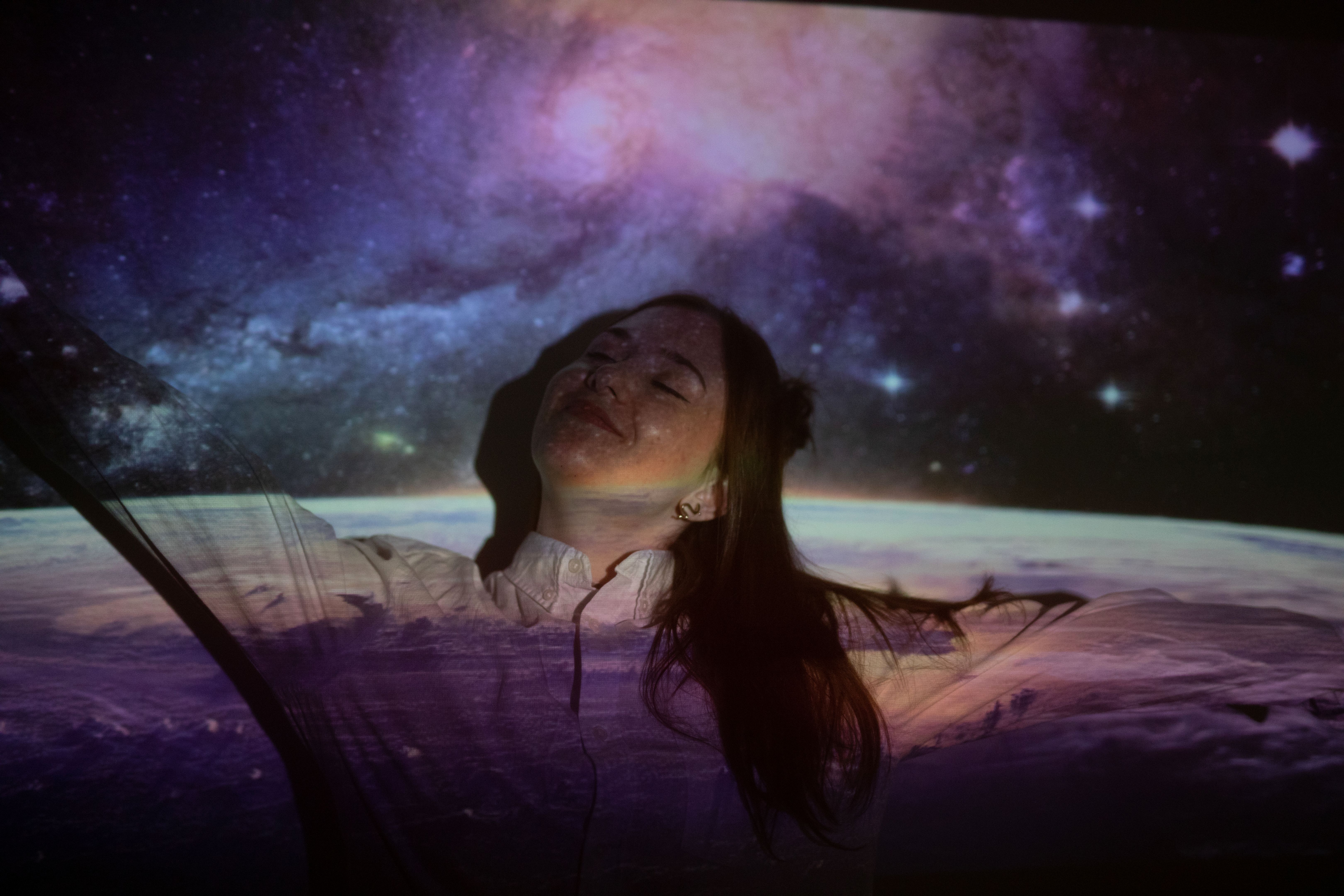 Portrait Of Young Woman In Sea At Night