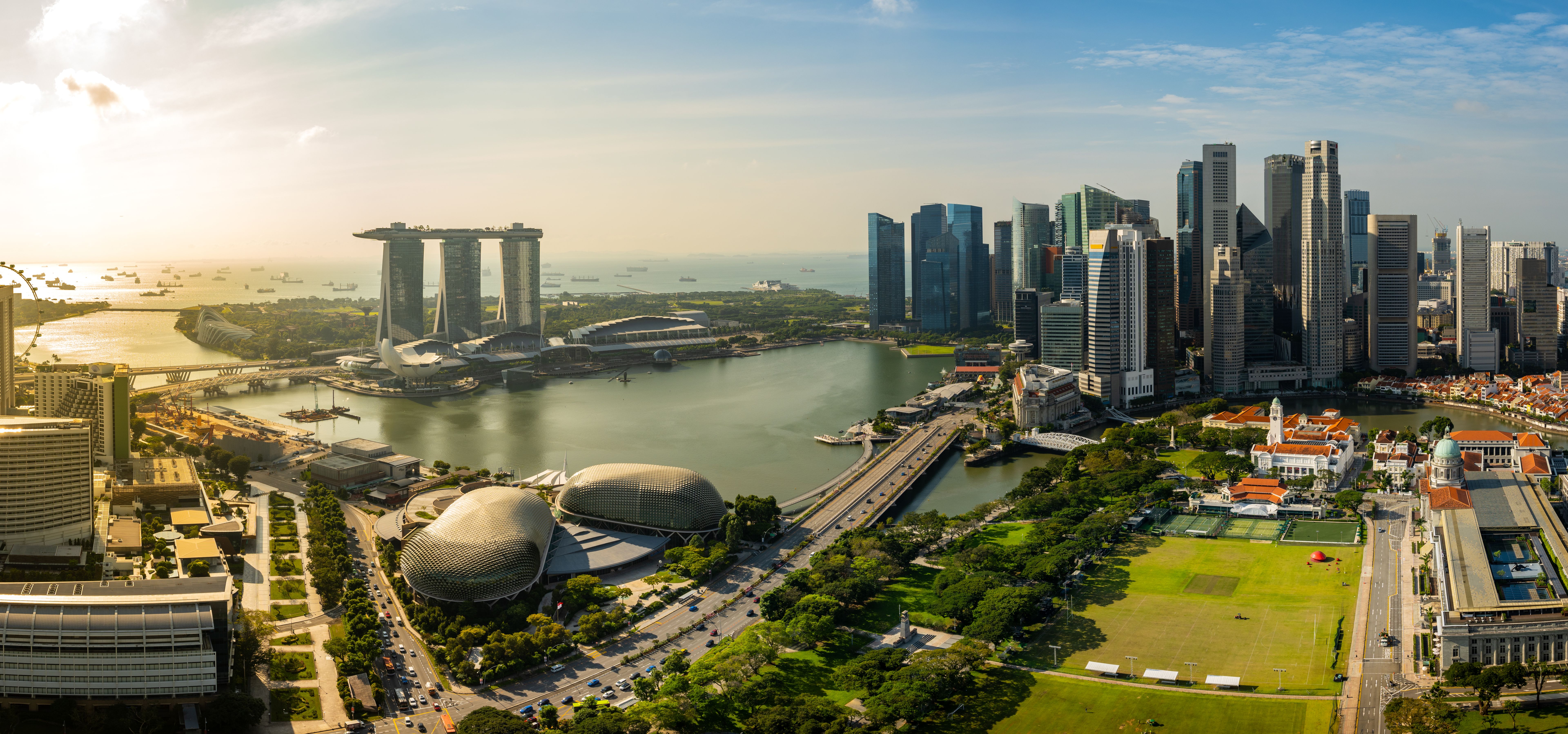 Panoramic View of the Singapore City Skyline at Sunrise