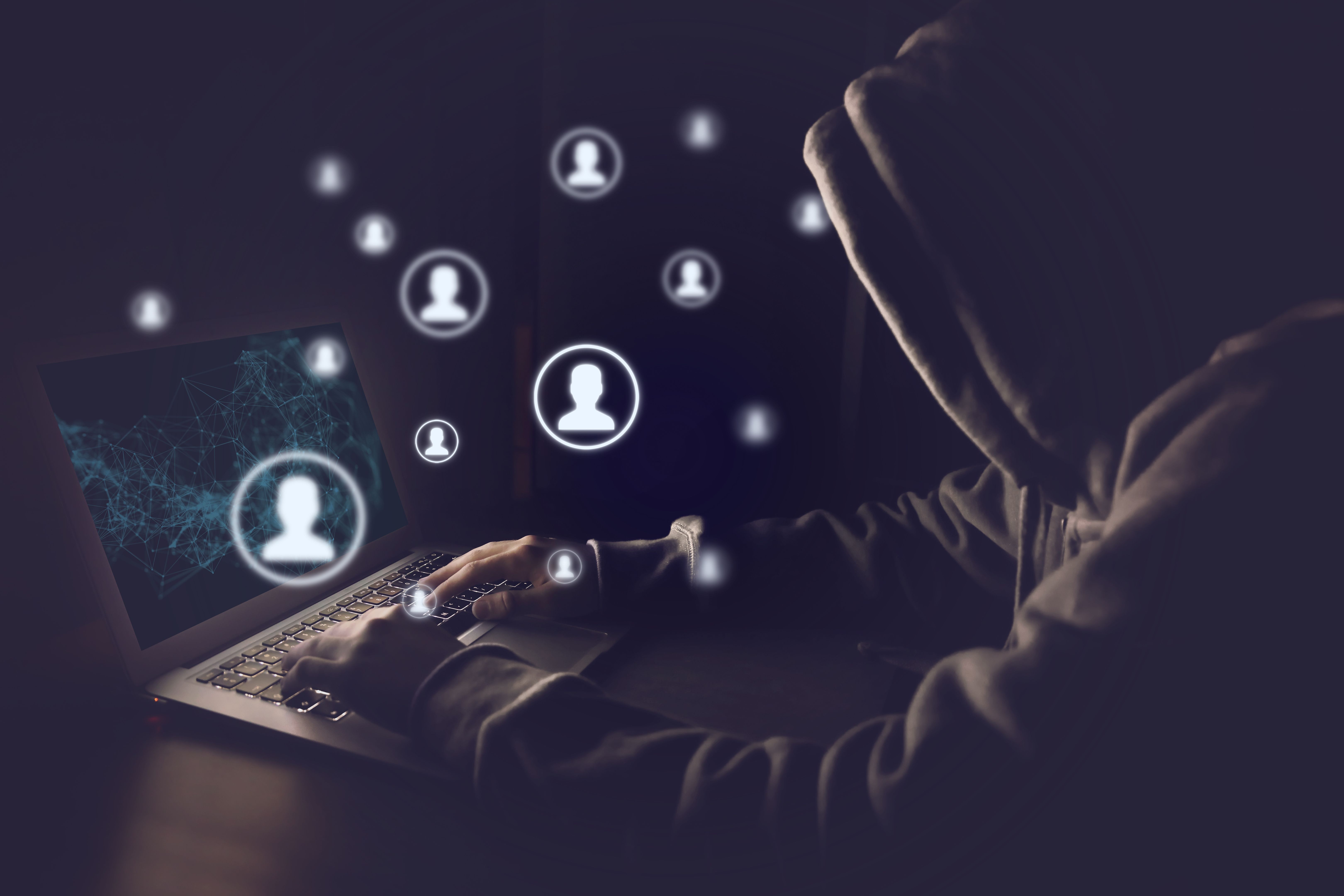 Hacker internet computer crime cyber attack network security social media people