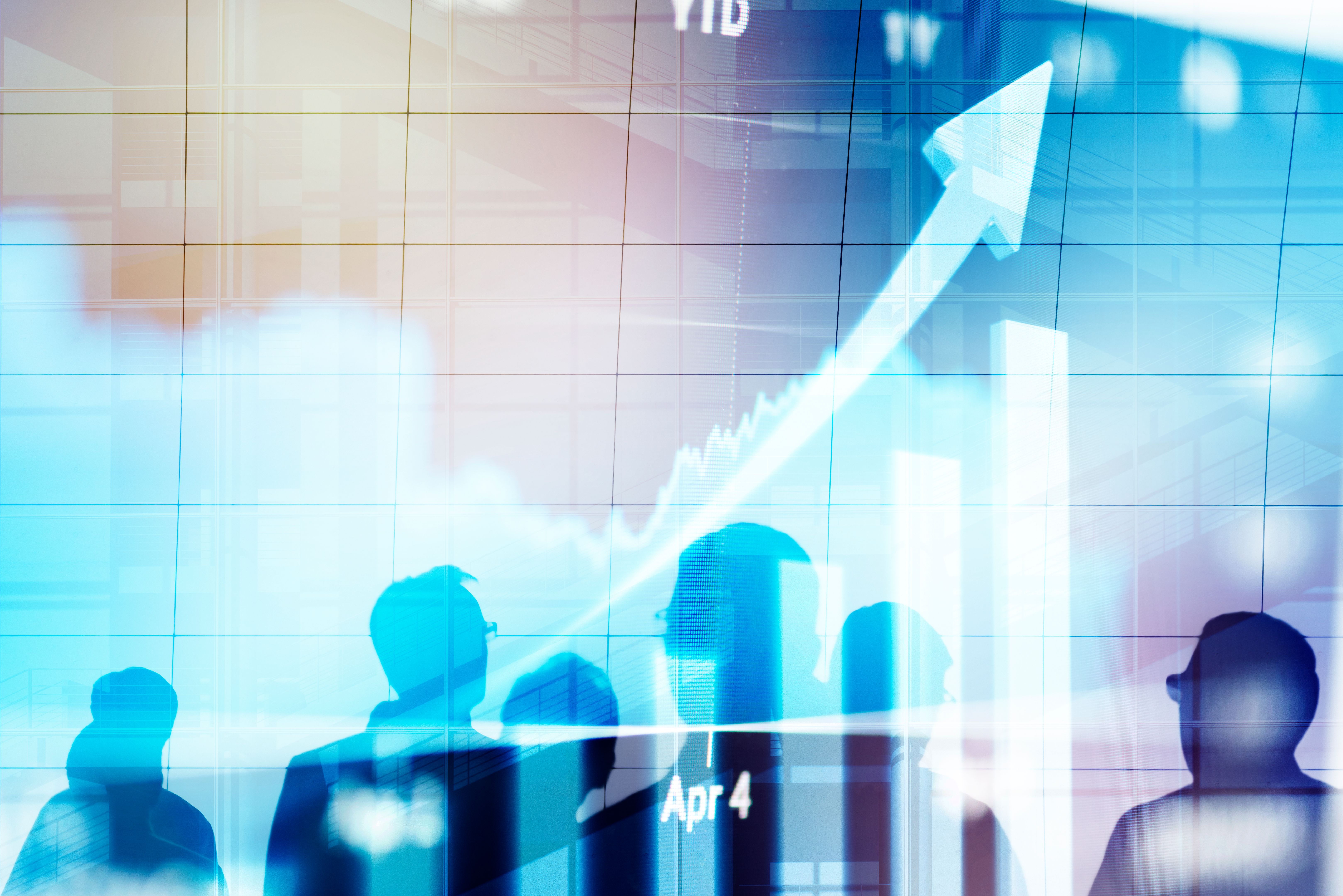 Financial technology concept with silhouettes of people