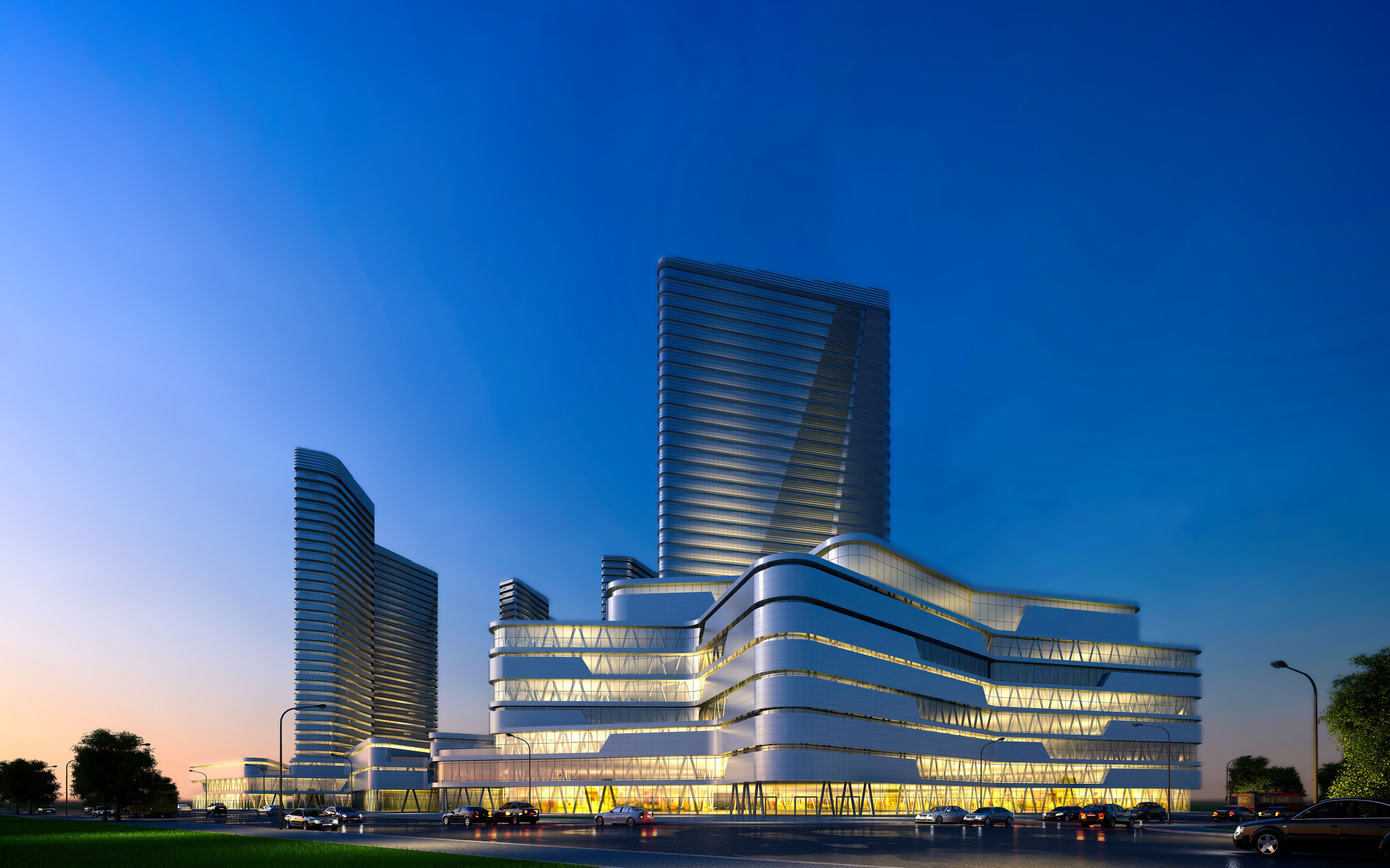 Buildings exterior view, 3d render of apartments.