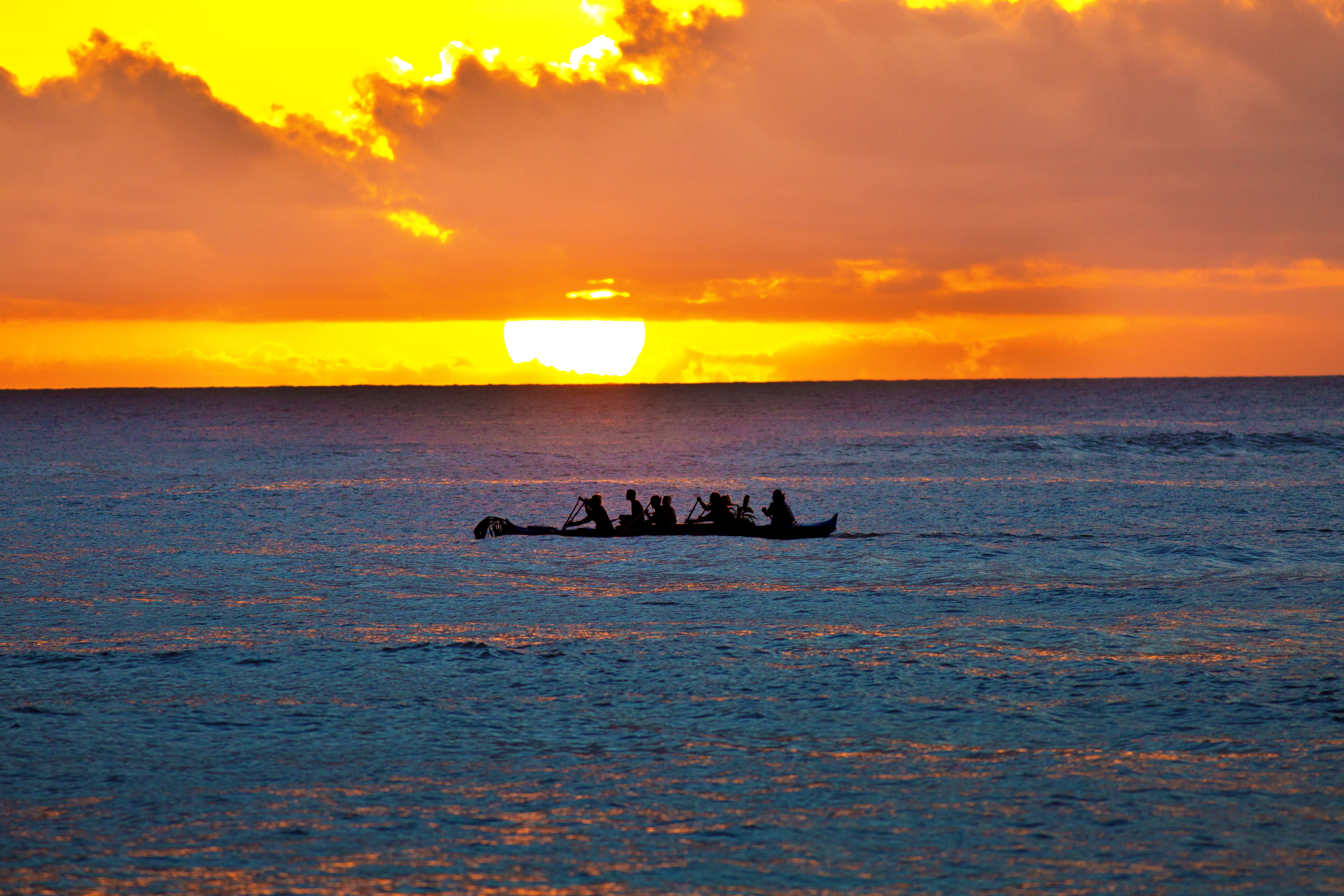 Outrigger Canoe at Sunset, Poipu Beach, Kauai,Hawaii