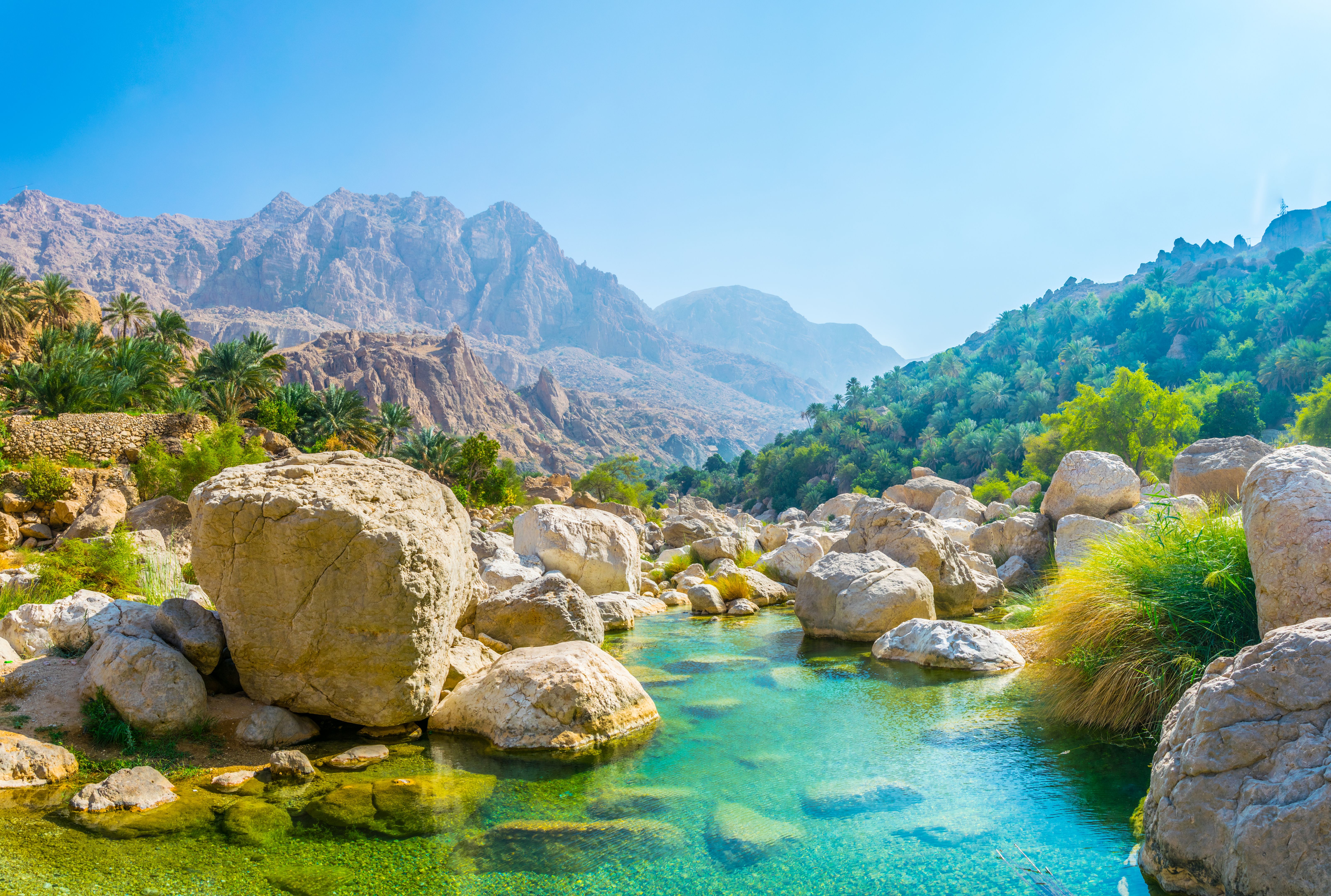 Lagoon with turqoise water in Wadi Tiwi in Oman. Lagoon with turqoise water in Wadi Tiwi in Oman.