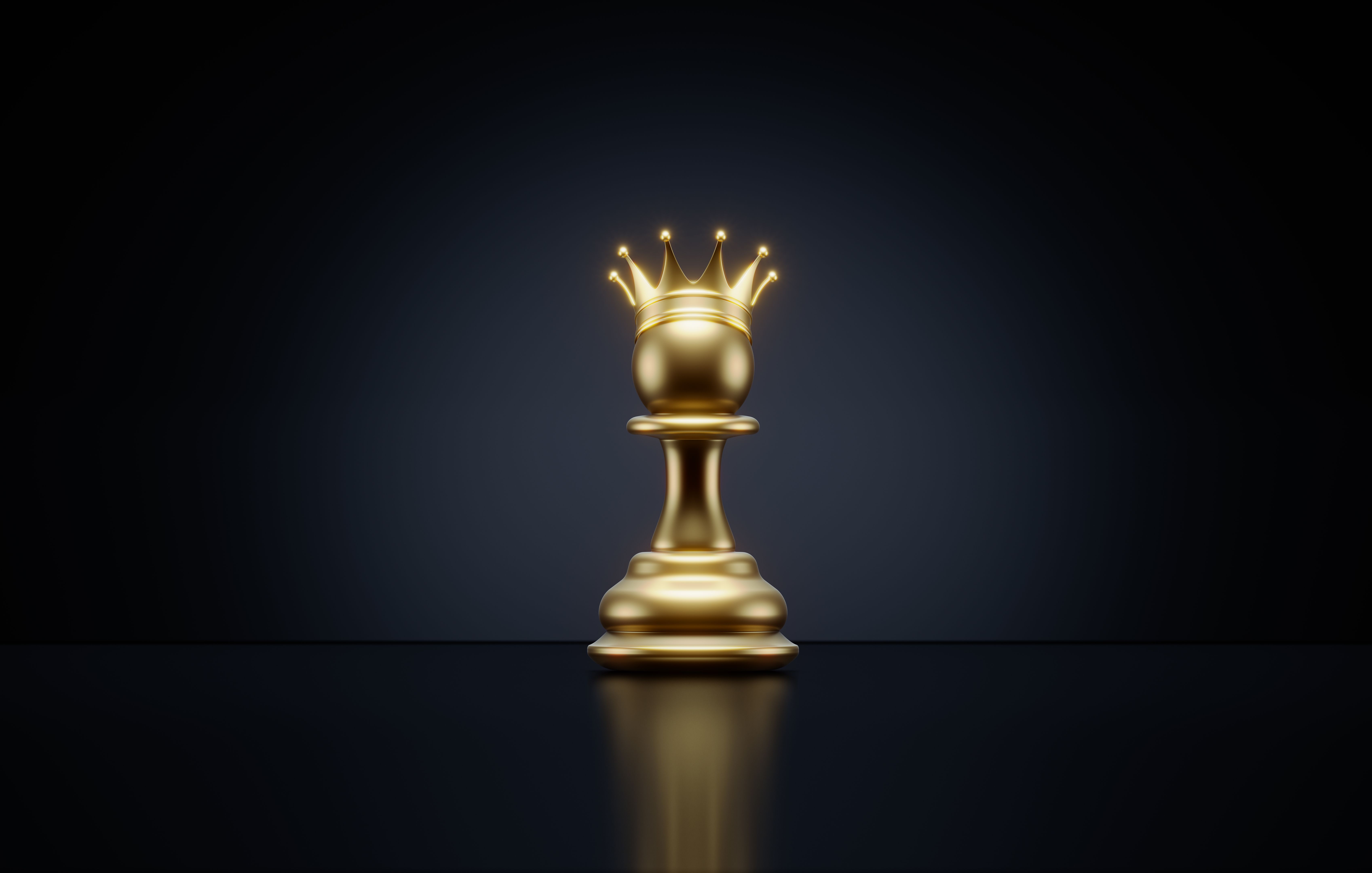 Gold Colored Crowned Pawn On Black Background