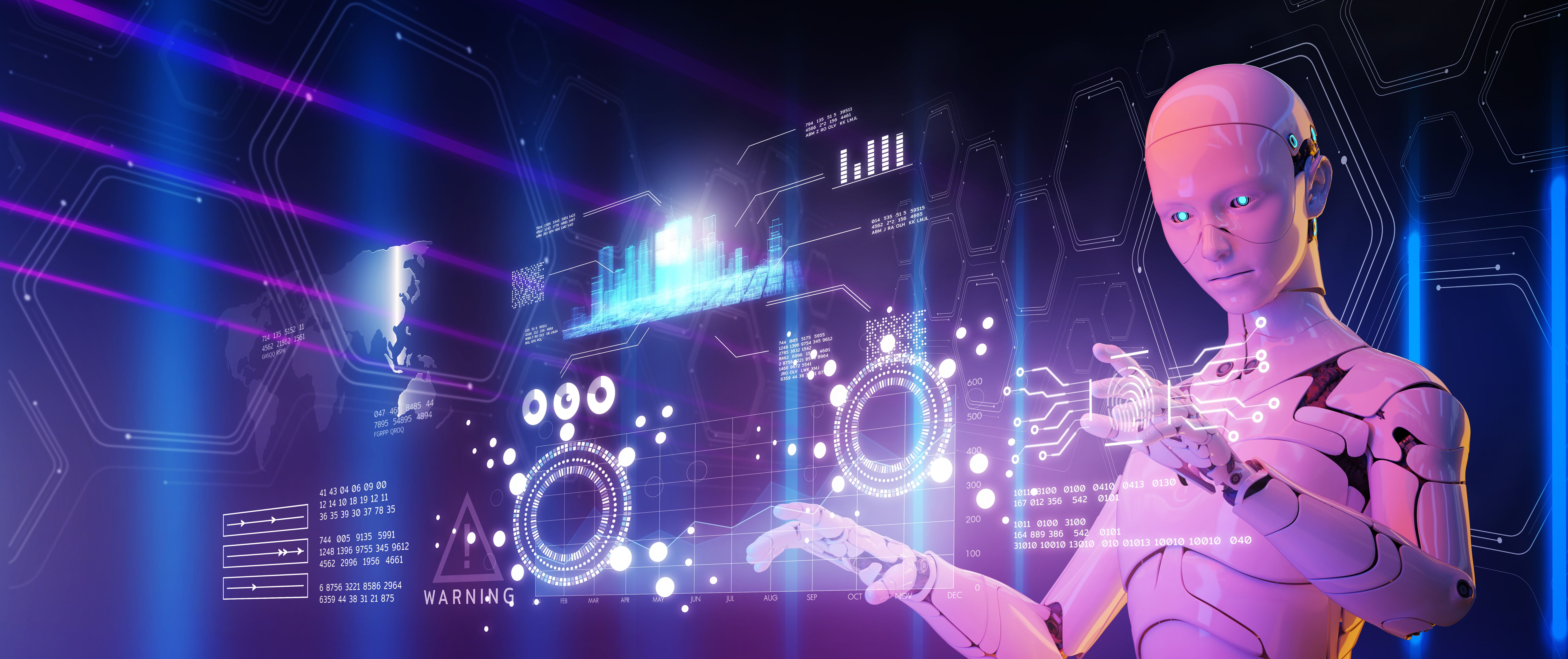 Smart factory, industry 4.0, M2M computer aided manufacturing , 3D humanoid robot working in factory production line with machine, AI future industry engineering Smart factory, industry 4.0, M2M computer aided manufacturing , 3D humanoid robot working in factory production line with machine, AI future industry engineering