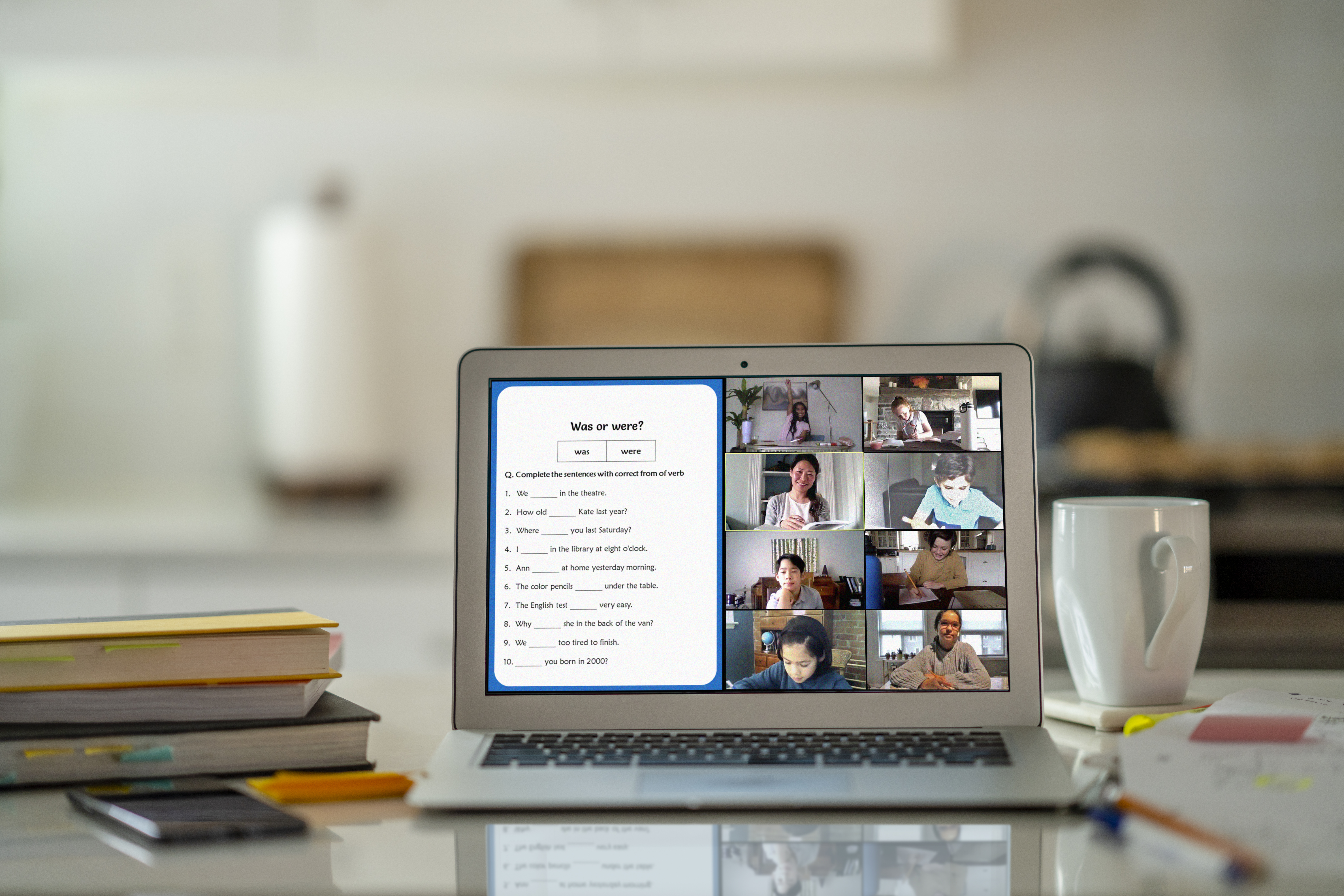 Distance learning from home on video conference call