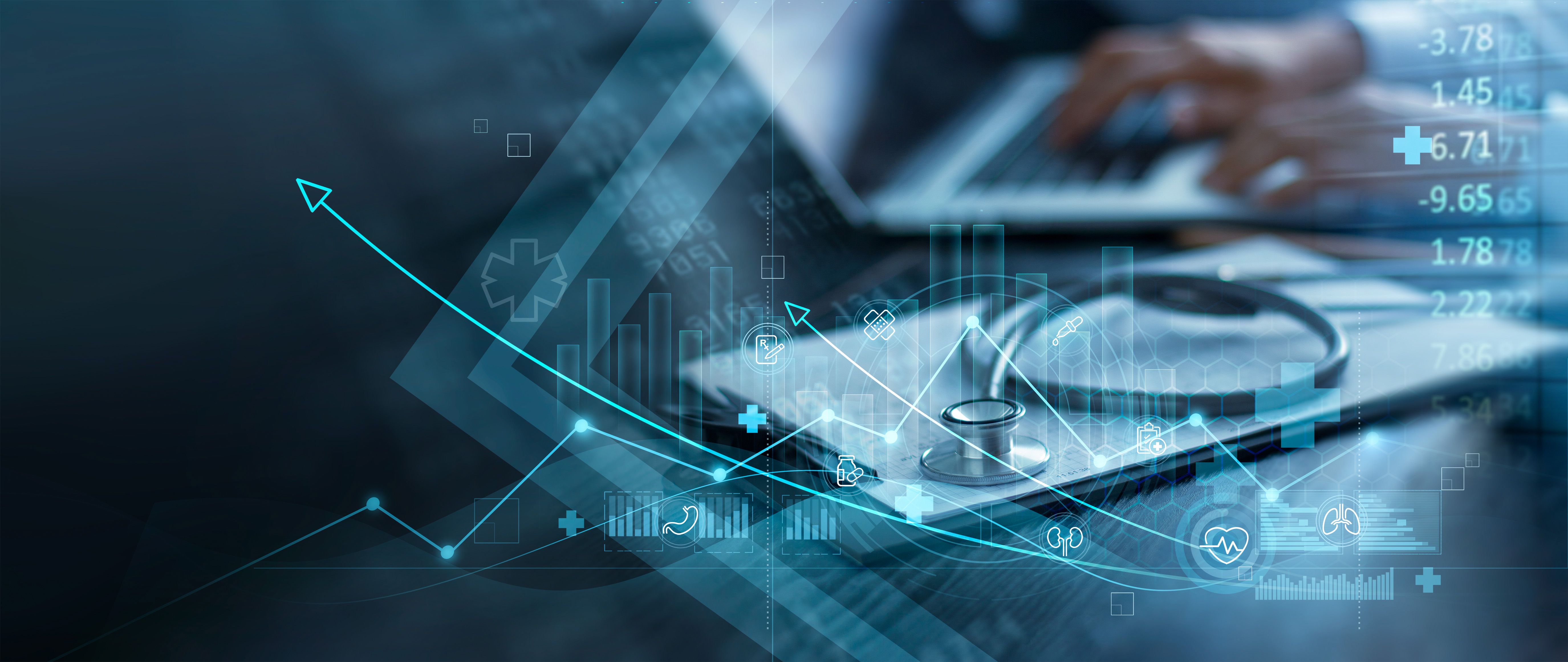 Healthcare business graph and data of Medical business growth, 
Businessman analyzing data and growth chart, investment, financial and banking, Medical business report on global network.