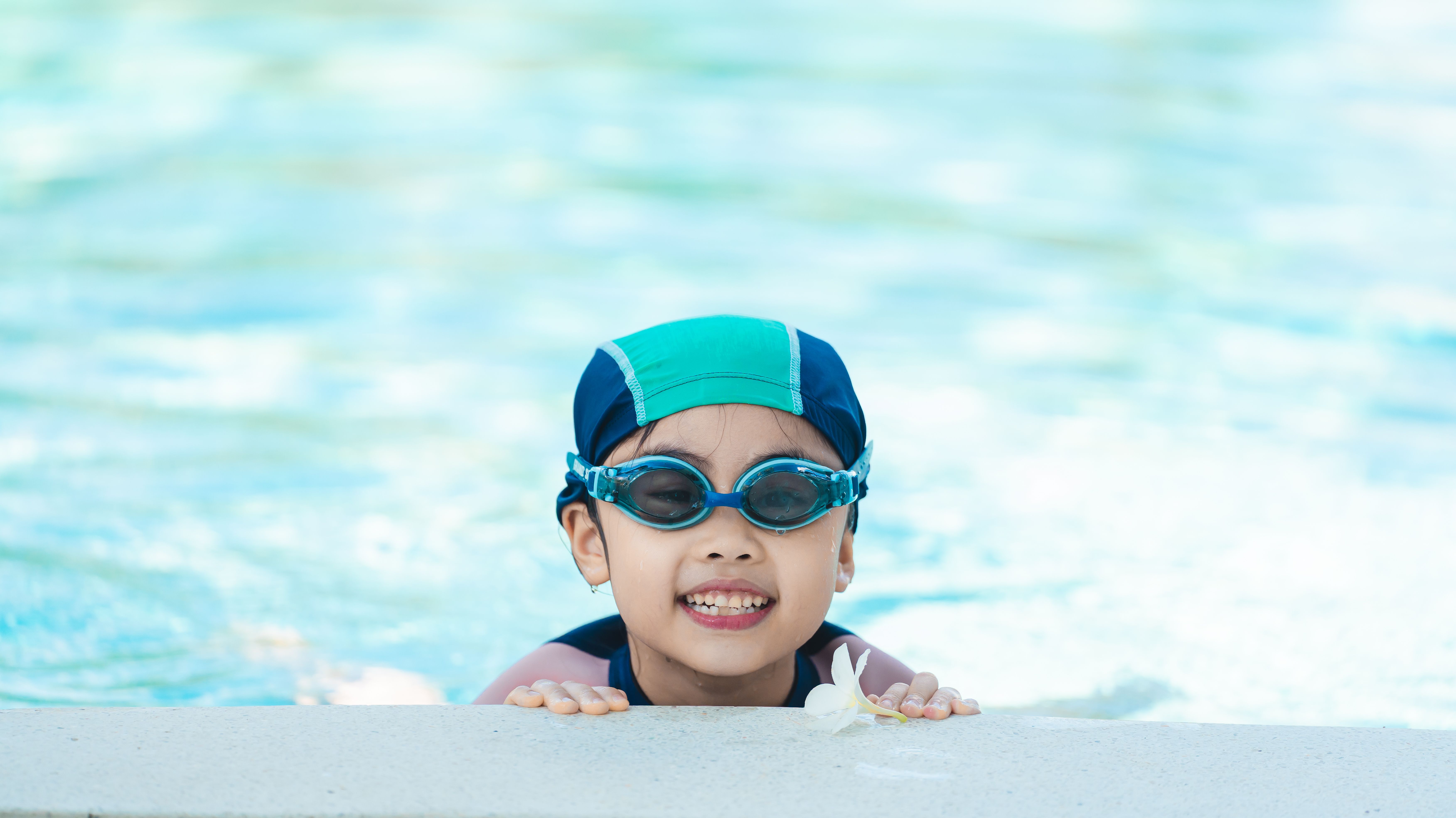 happy child swimming