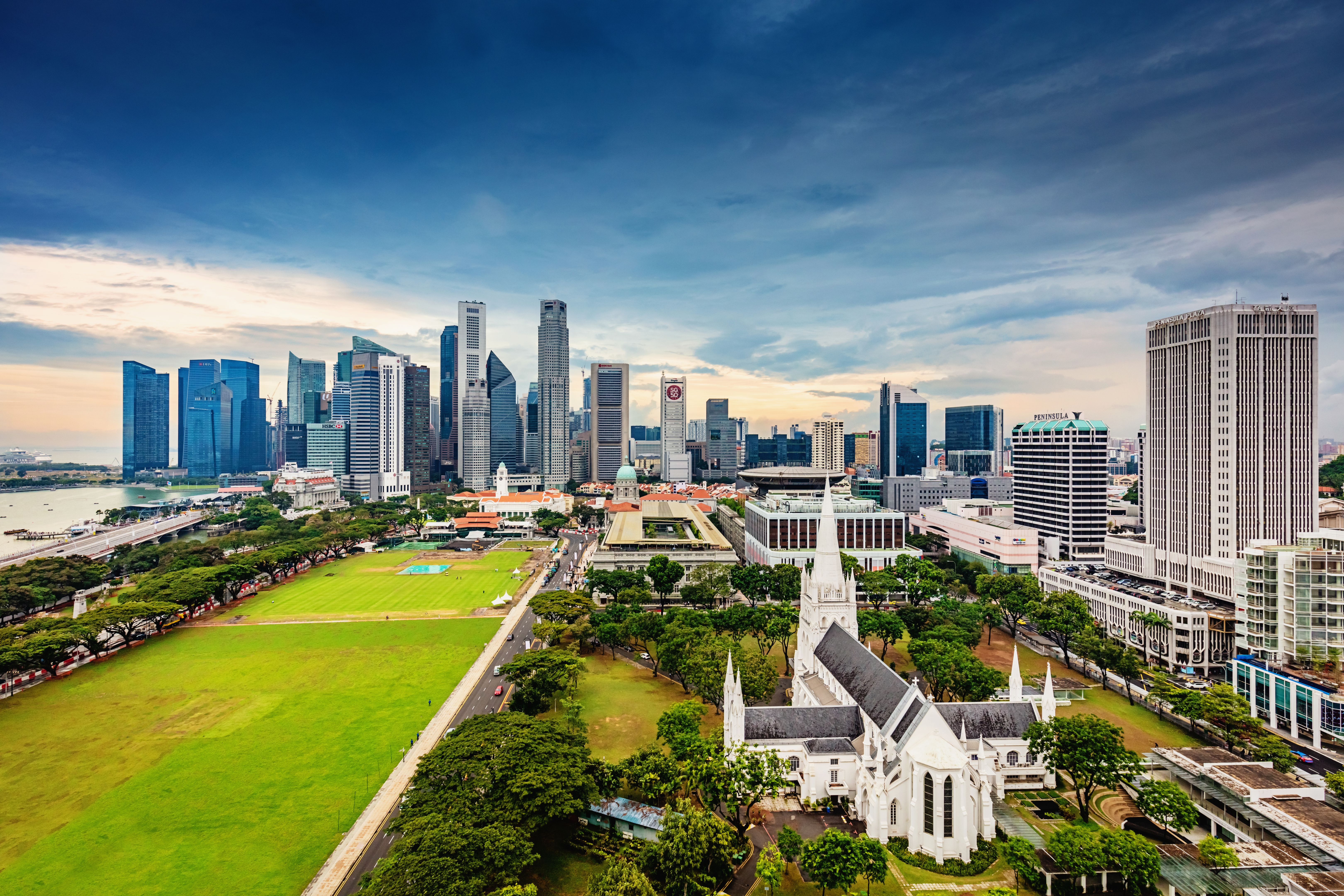 Singapore St. Andrew's Cathedral Aerial View and Singapore Cricket Club