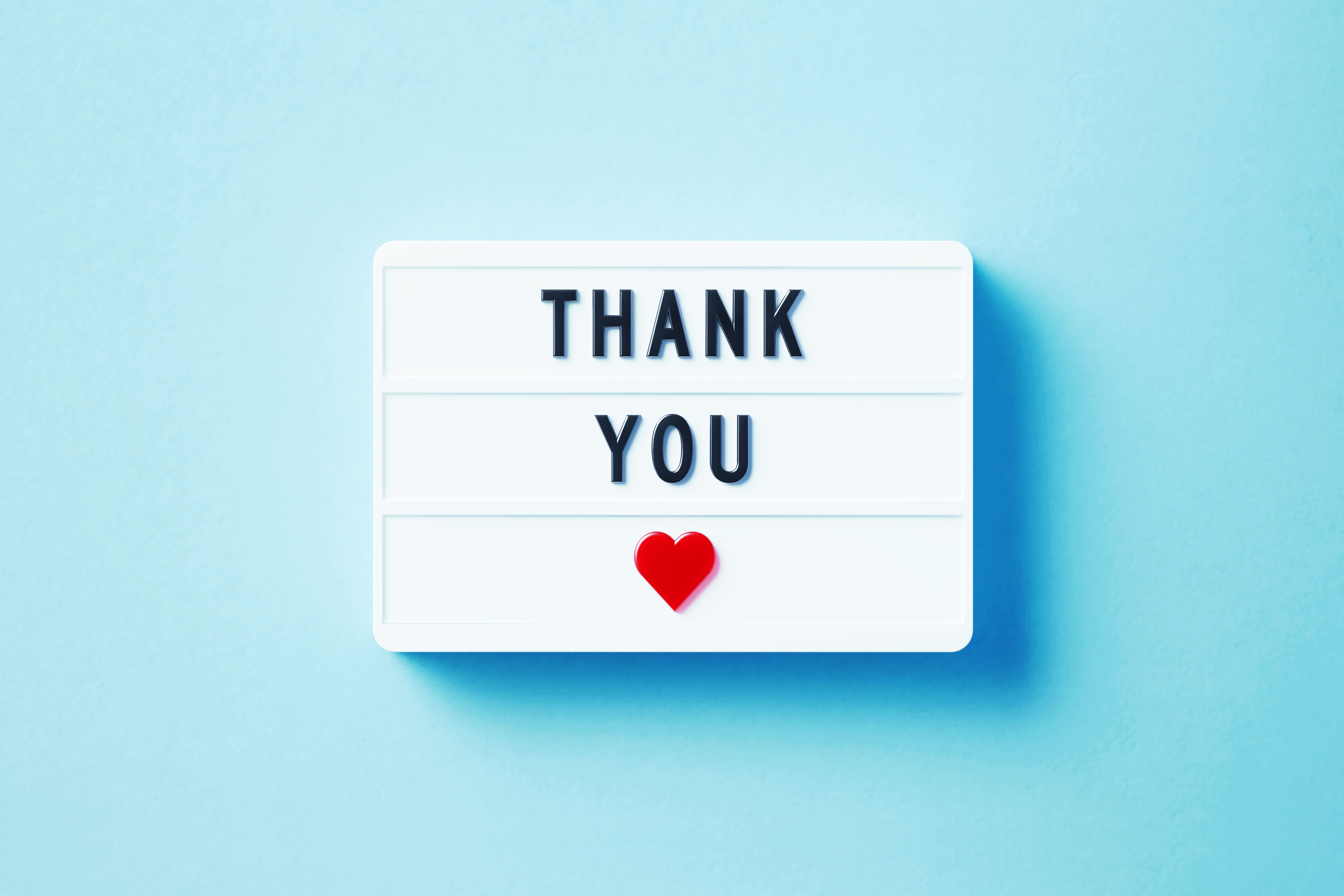 Thank You Written White Lightbox Sitting On Blue Background Thank You Written White Lightbox Sitting On Blue Background