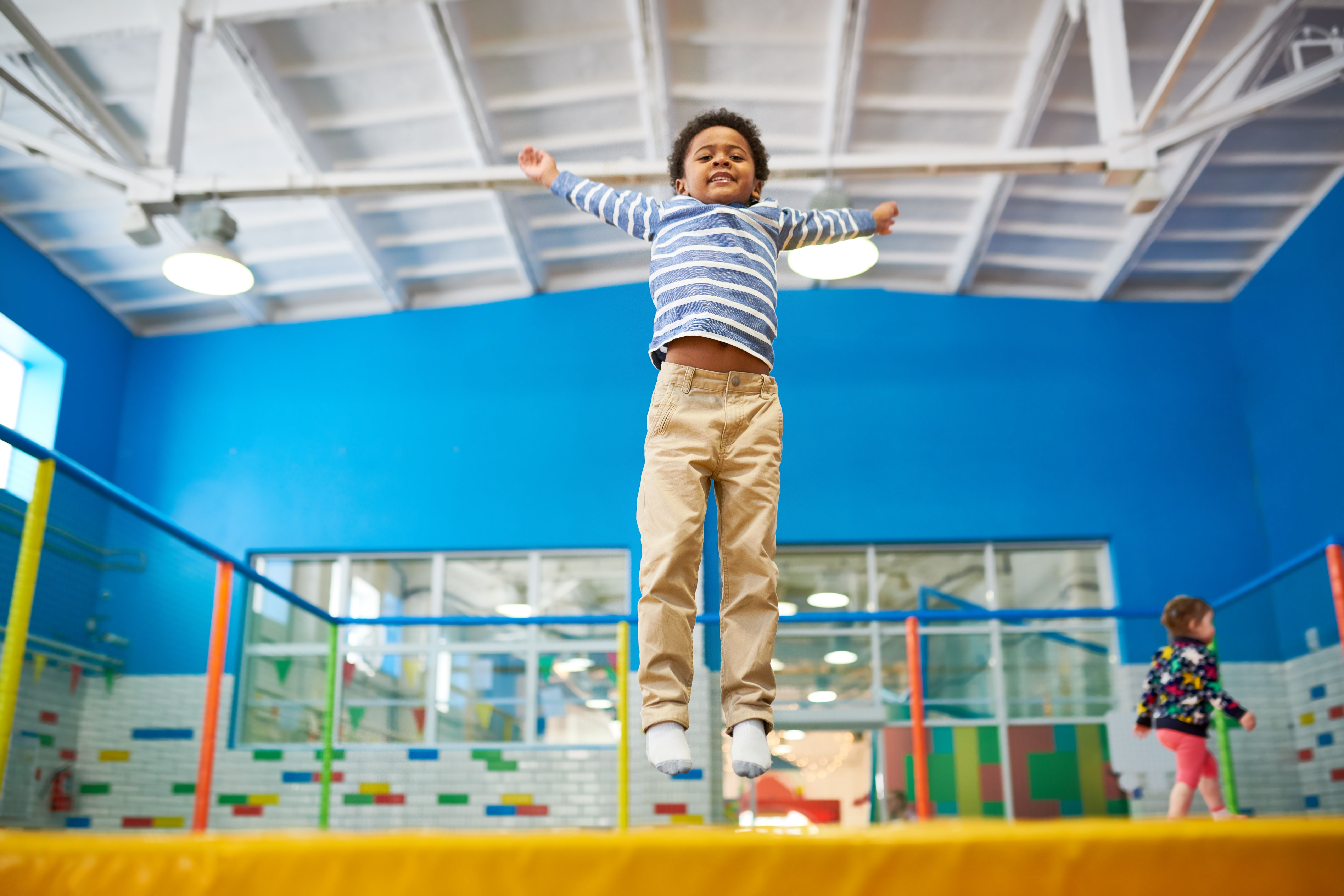 African-American Boy Enjoying Trampolines