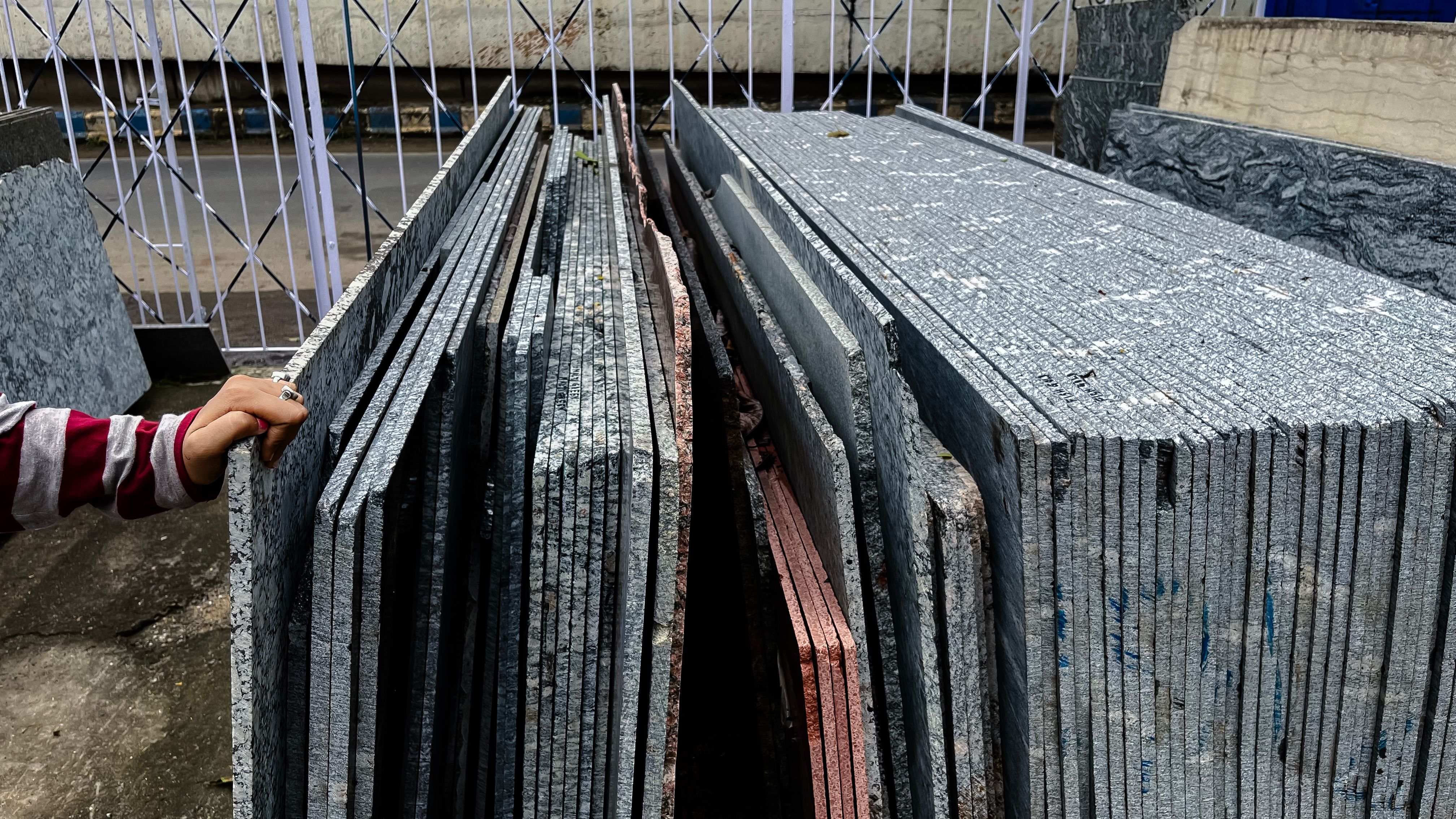 Granite stone rack in a shop Granite stone rack in a shop