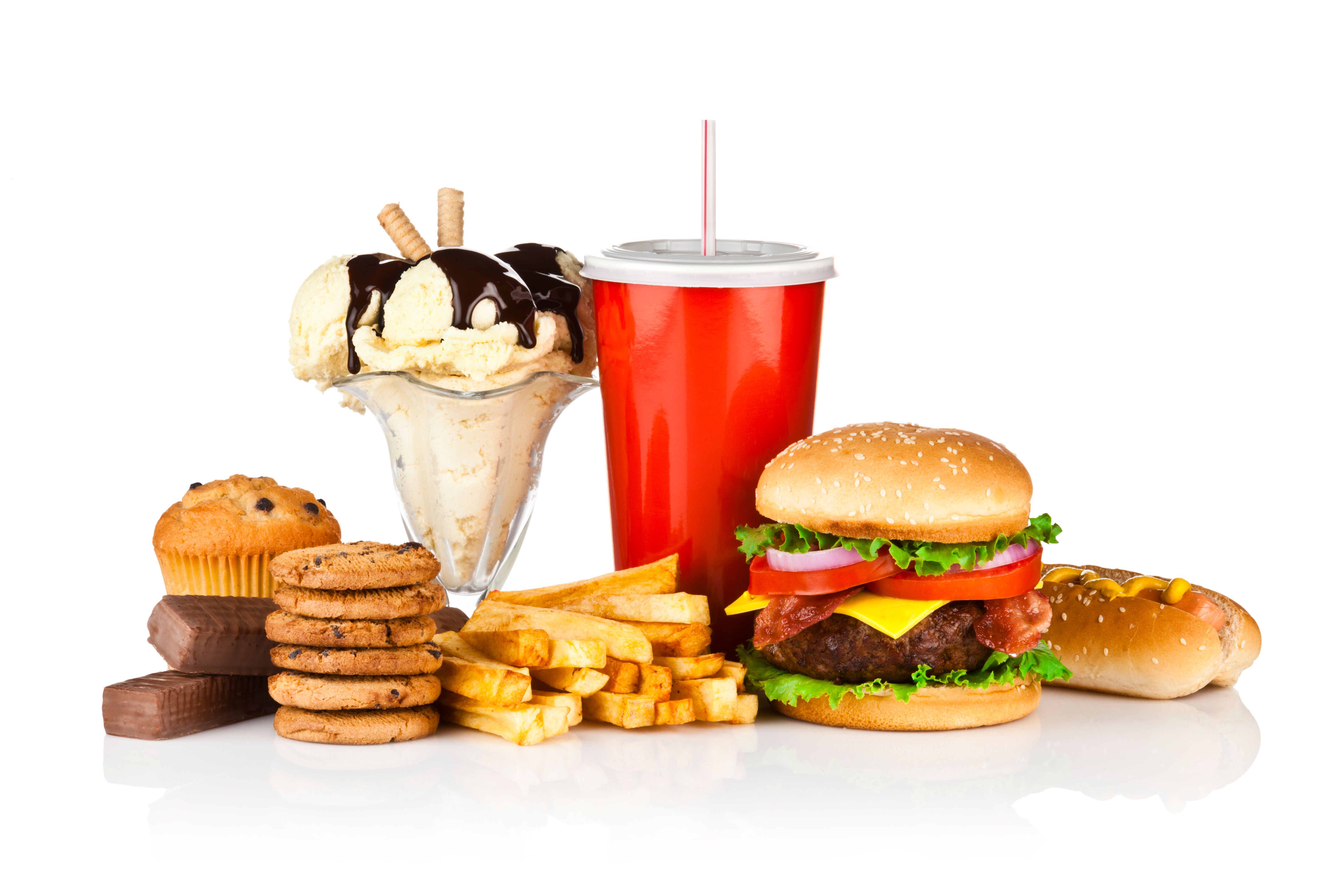 Unhealthy food isolated on white background