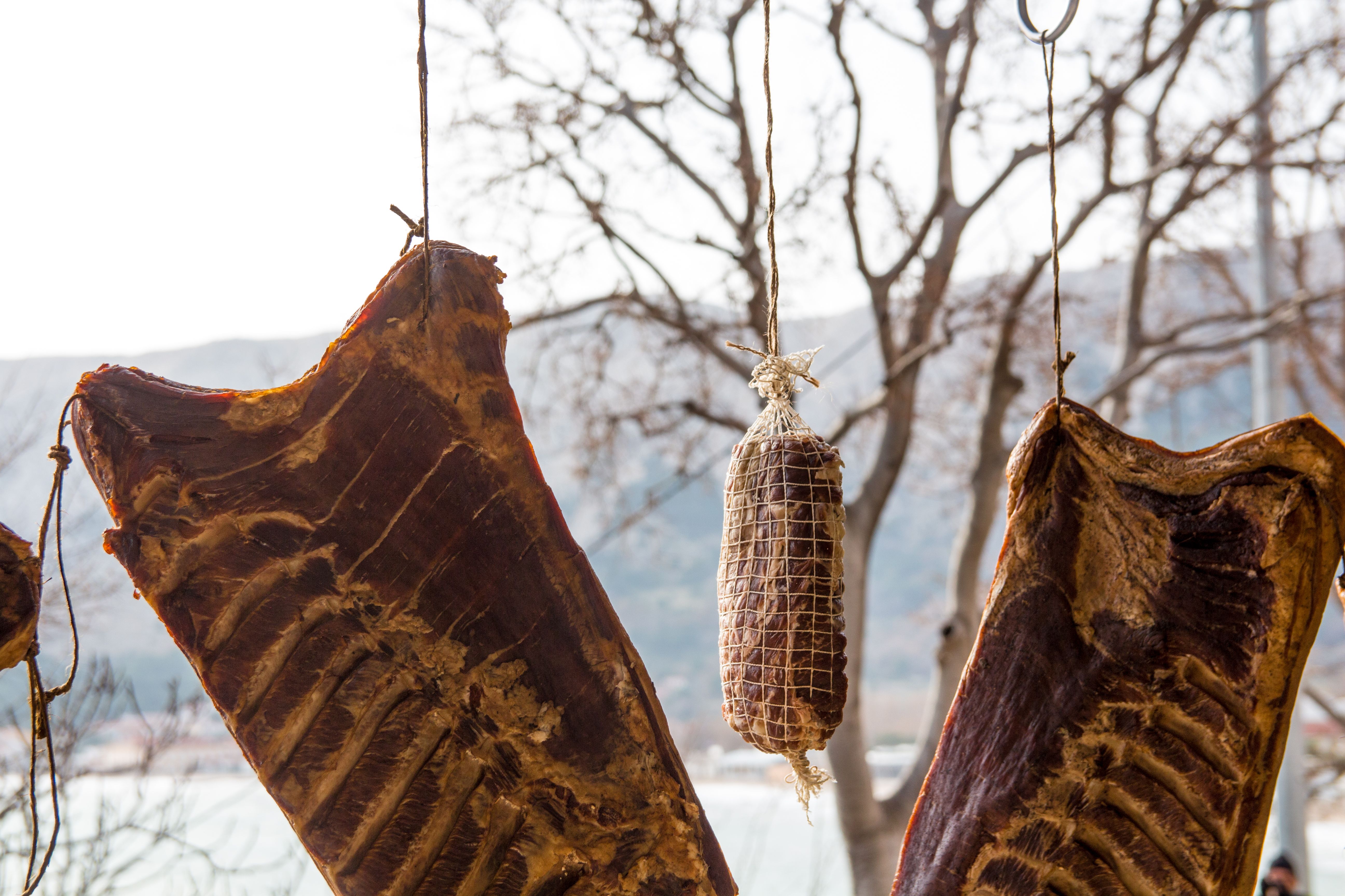 Drying meat ouside on dry bora wind