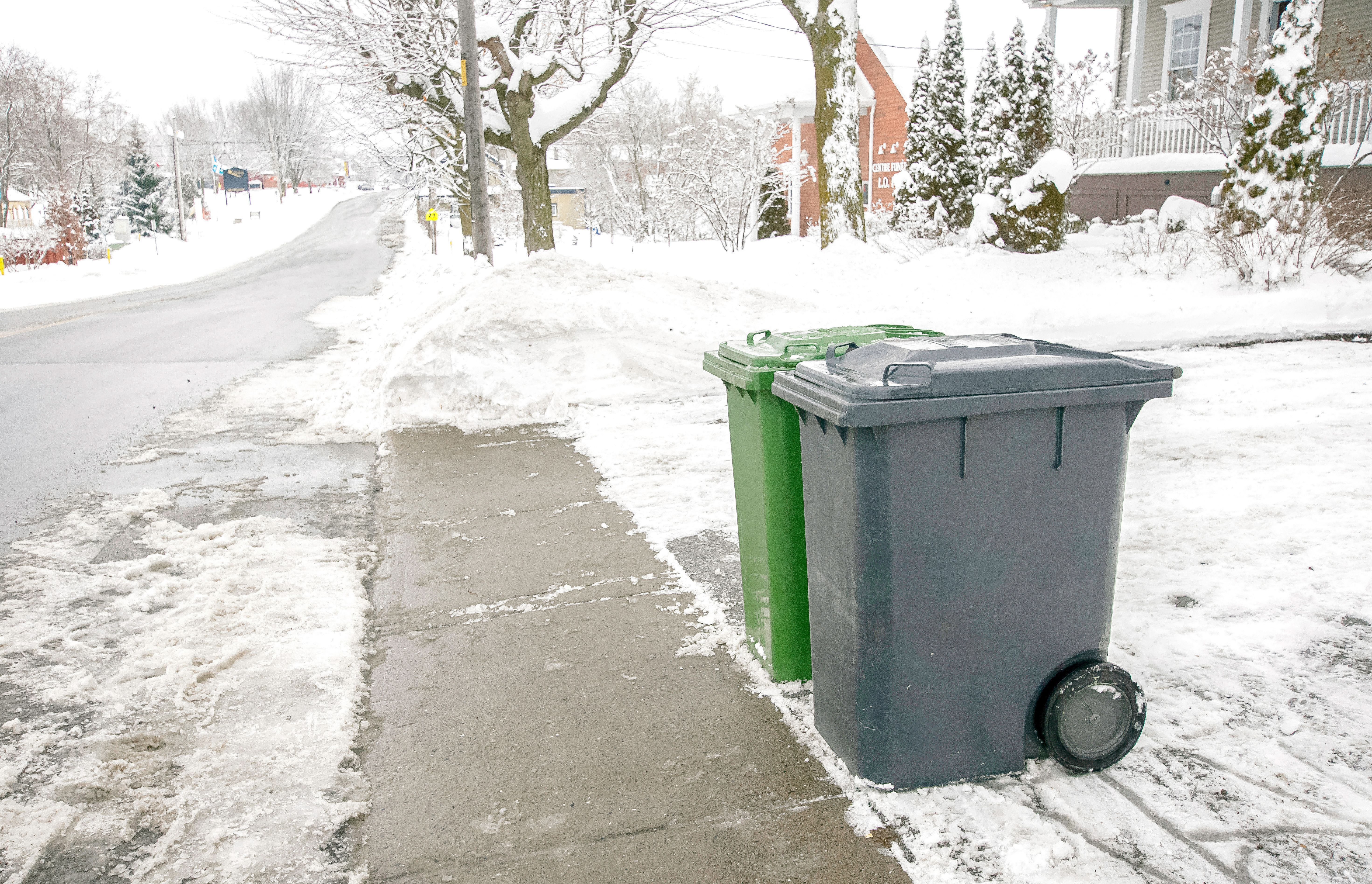 winter trash bins