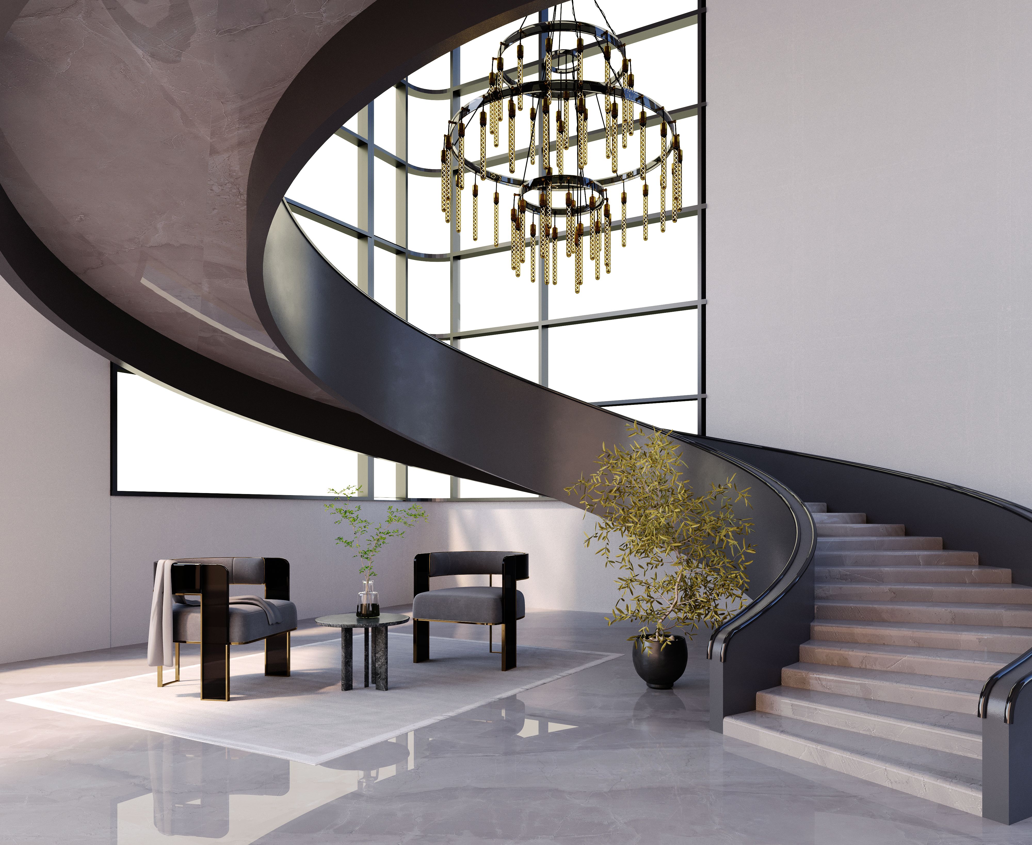 Modern-style spiral staircase.