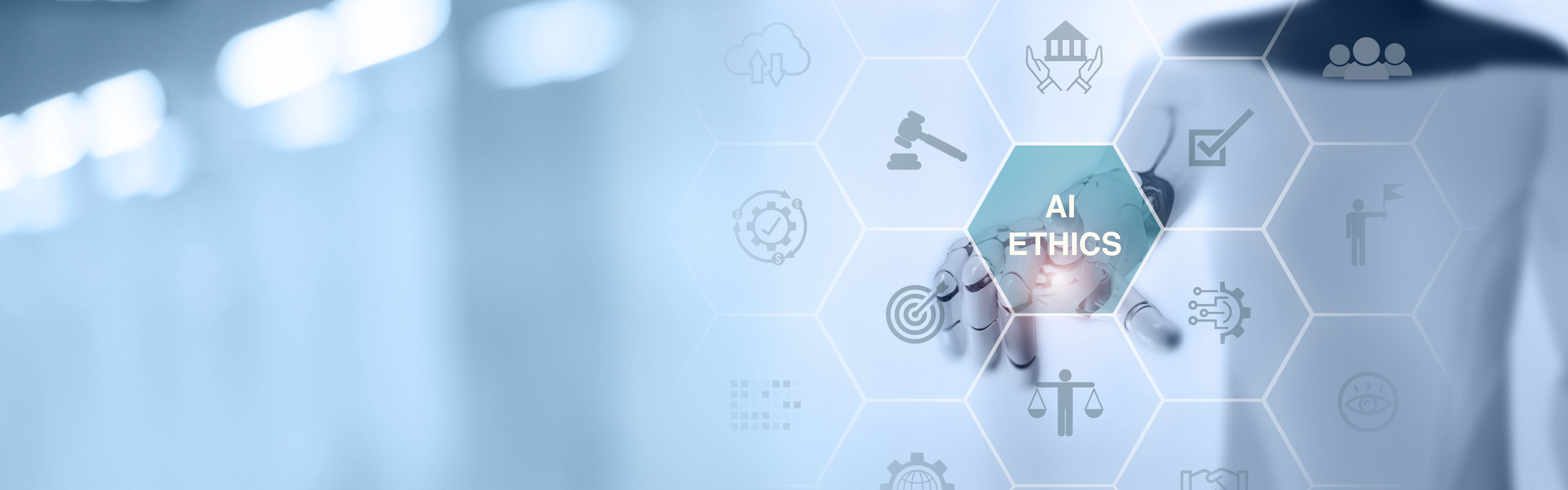 AI ethics or AI Law concept. Developing AI codes of ethics. Compliance, regulation, standard , business policy and responsibility for guarding against unintended bias in machine learning algorithms. AI ethics or AI Law concept. Developing AI codes of ethics. Compliance, regulation, standard , business policy and responsibility for guarding against unintended bias in machine learning algorithms.