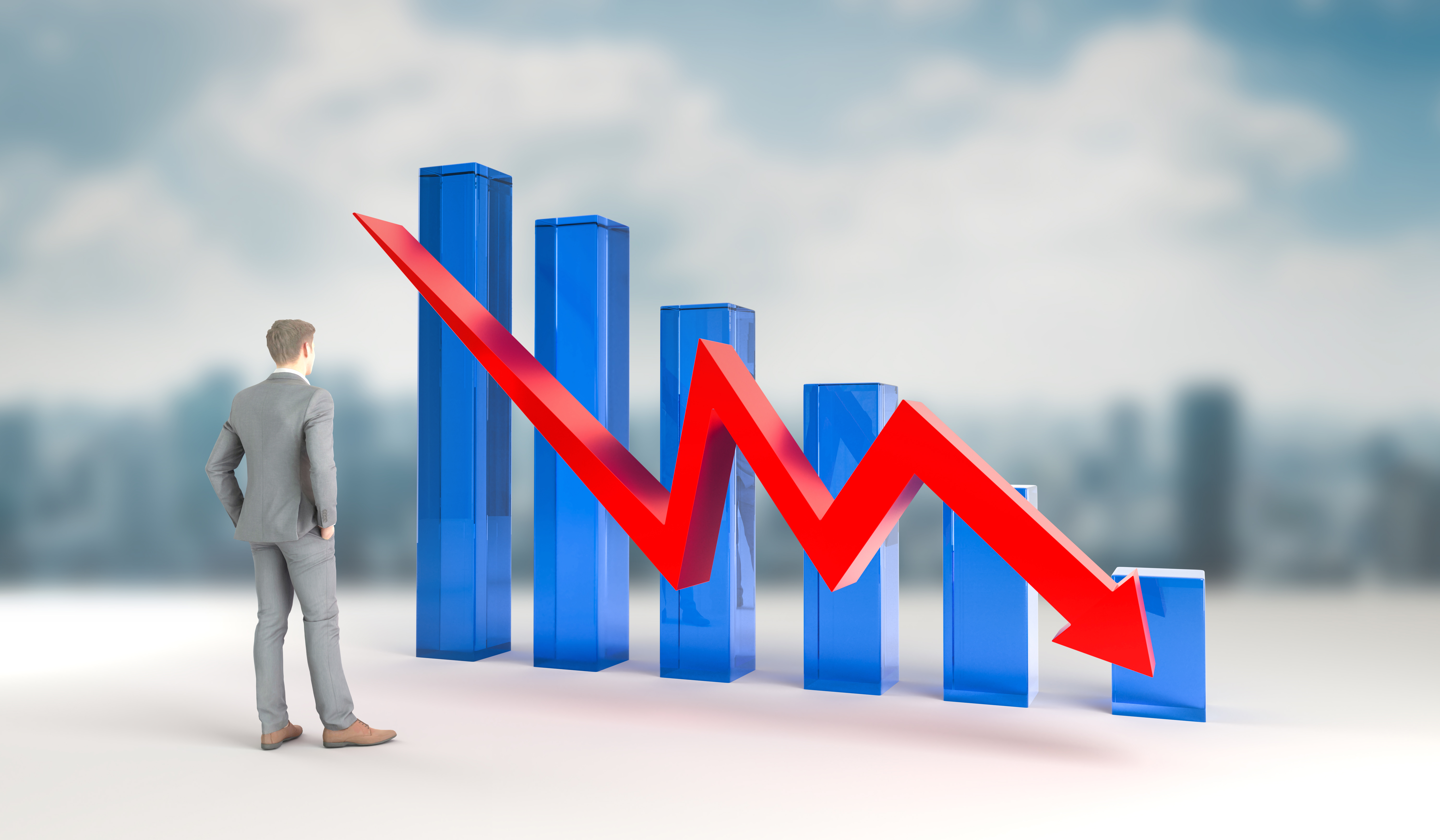 Economic crisis in world of business and finances. Financial loss, bankruptcy and recession showed in analisys and charts. 3d rendering.