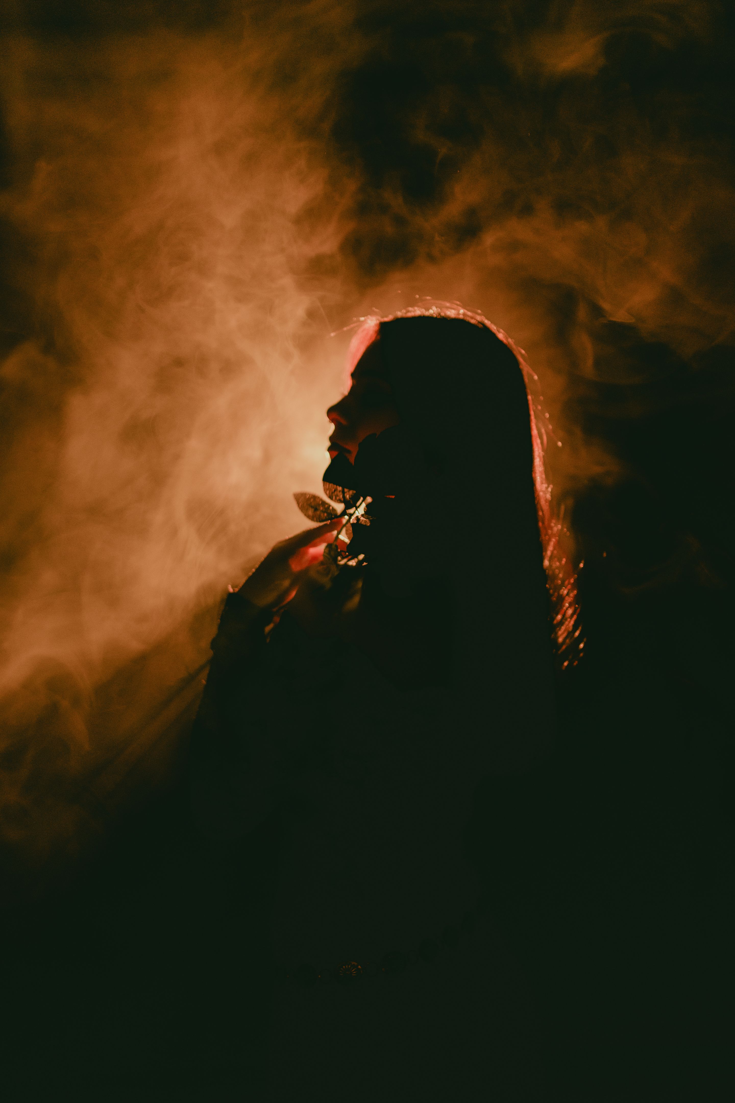 Young Female Gothic Model Posing in Studio With Black Outfit and Roses