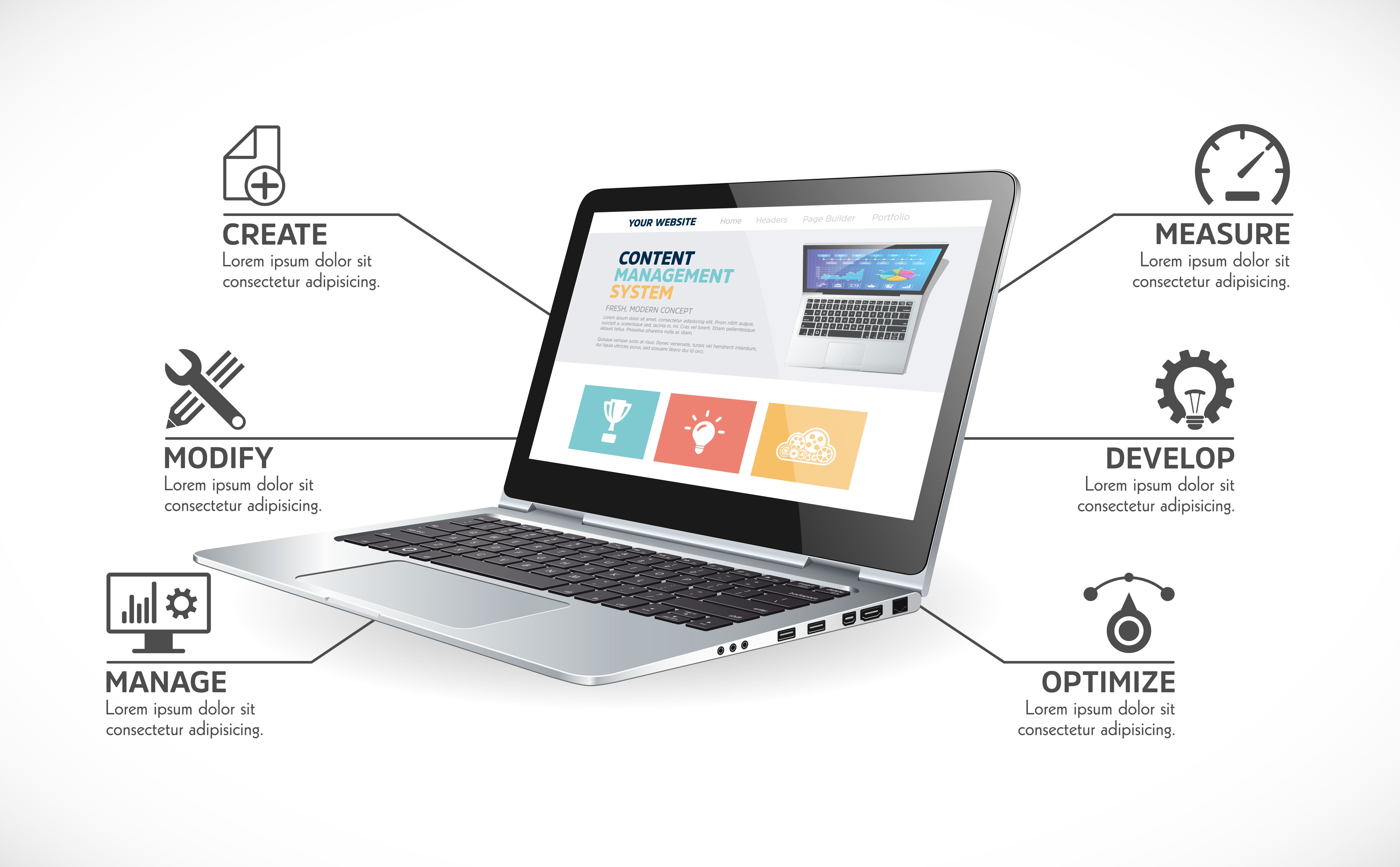 CMS features - Content management system -  Modern resposive website concept
