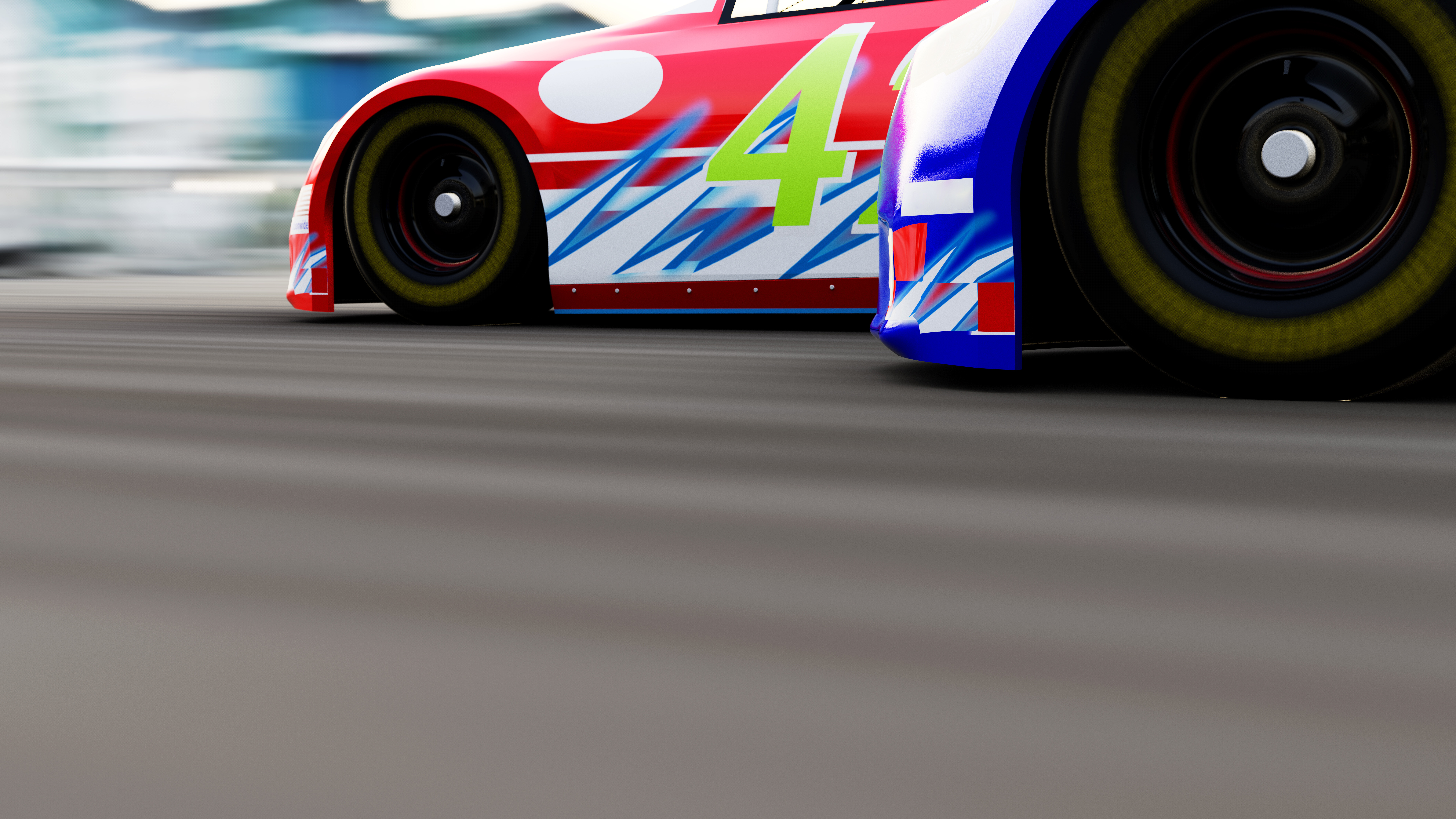 american stock cars racing in motion on racetrack