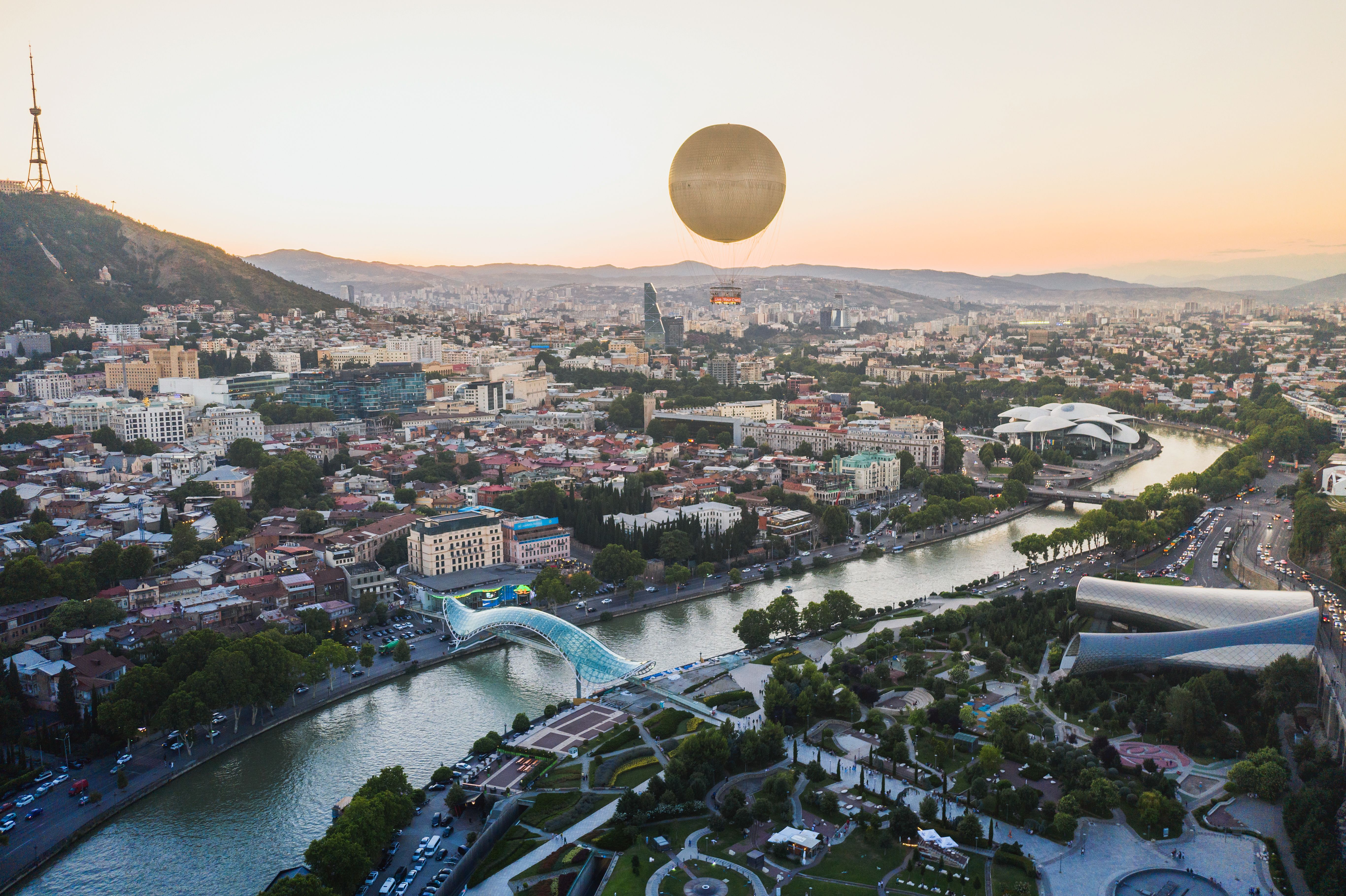 Aerial view of panorama of the center of Tbilisi