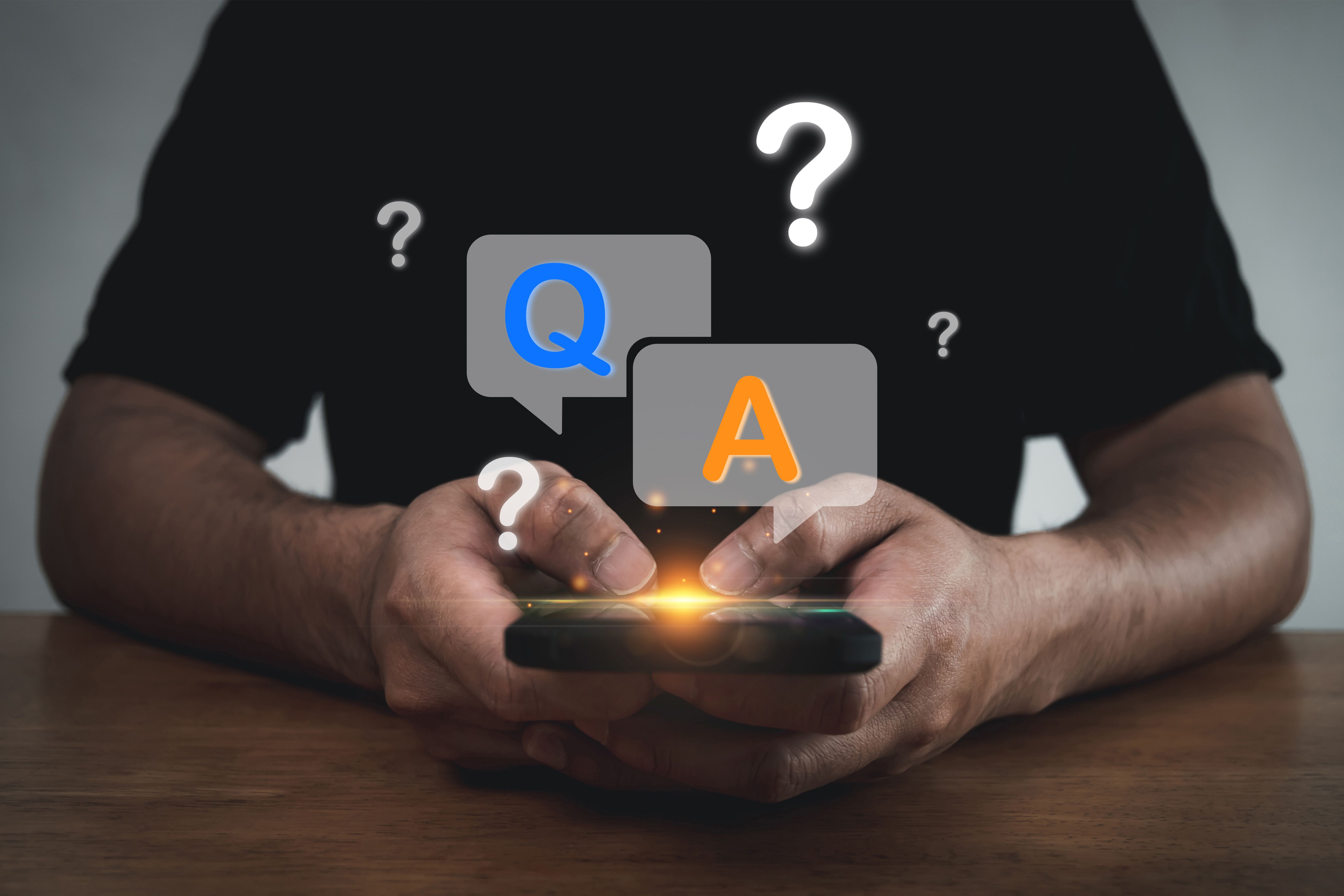 Online Customer Service. user customer using mobile smartphone with Q and A word icon, problem solving, job interview, helpdesk, solution helping, answer business, customer support service concept