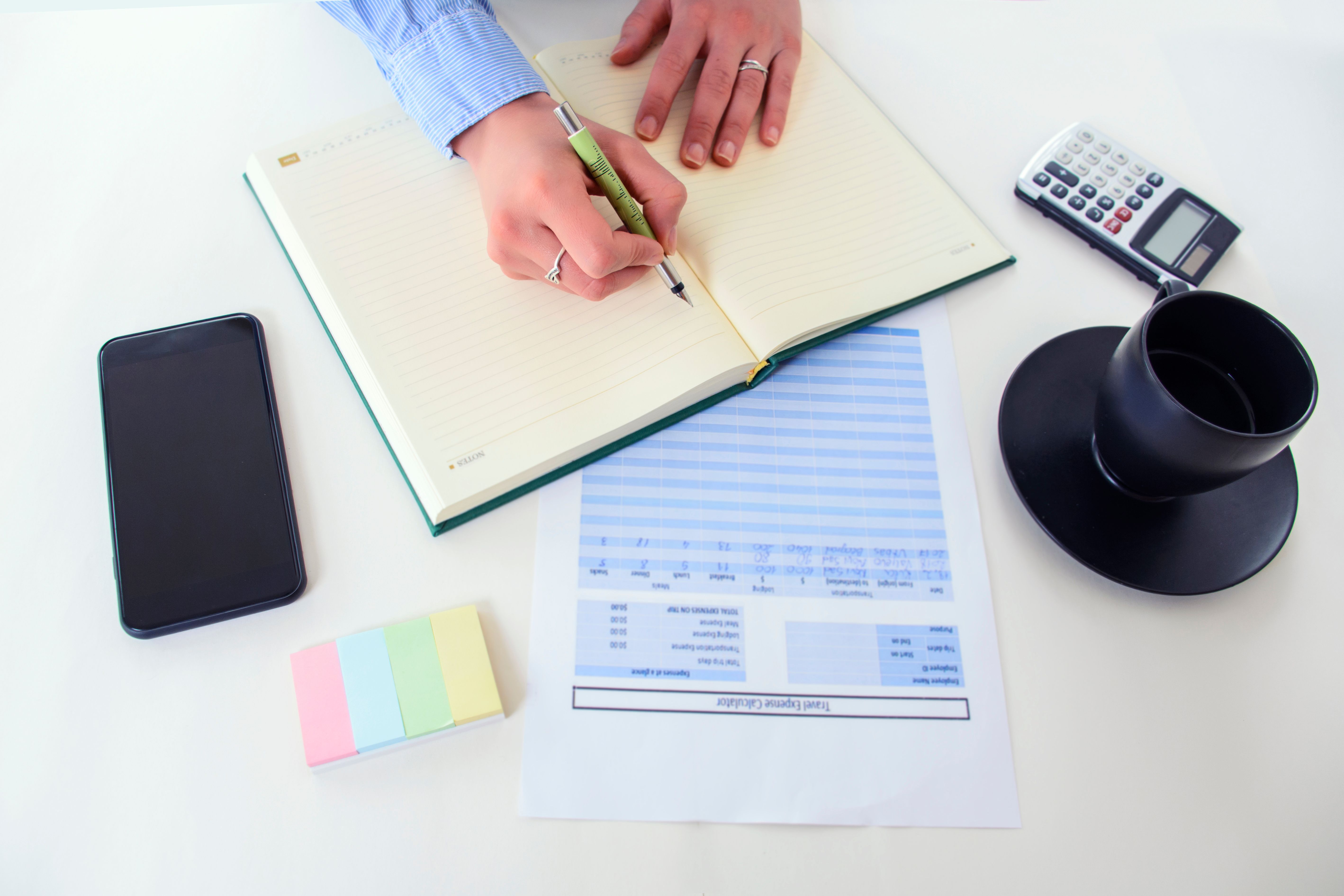 Women's hands calculate the results of the costs