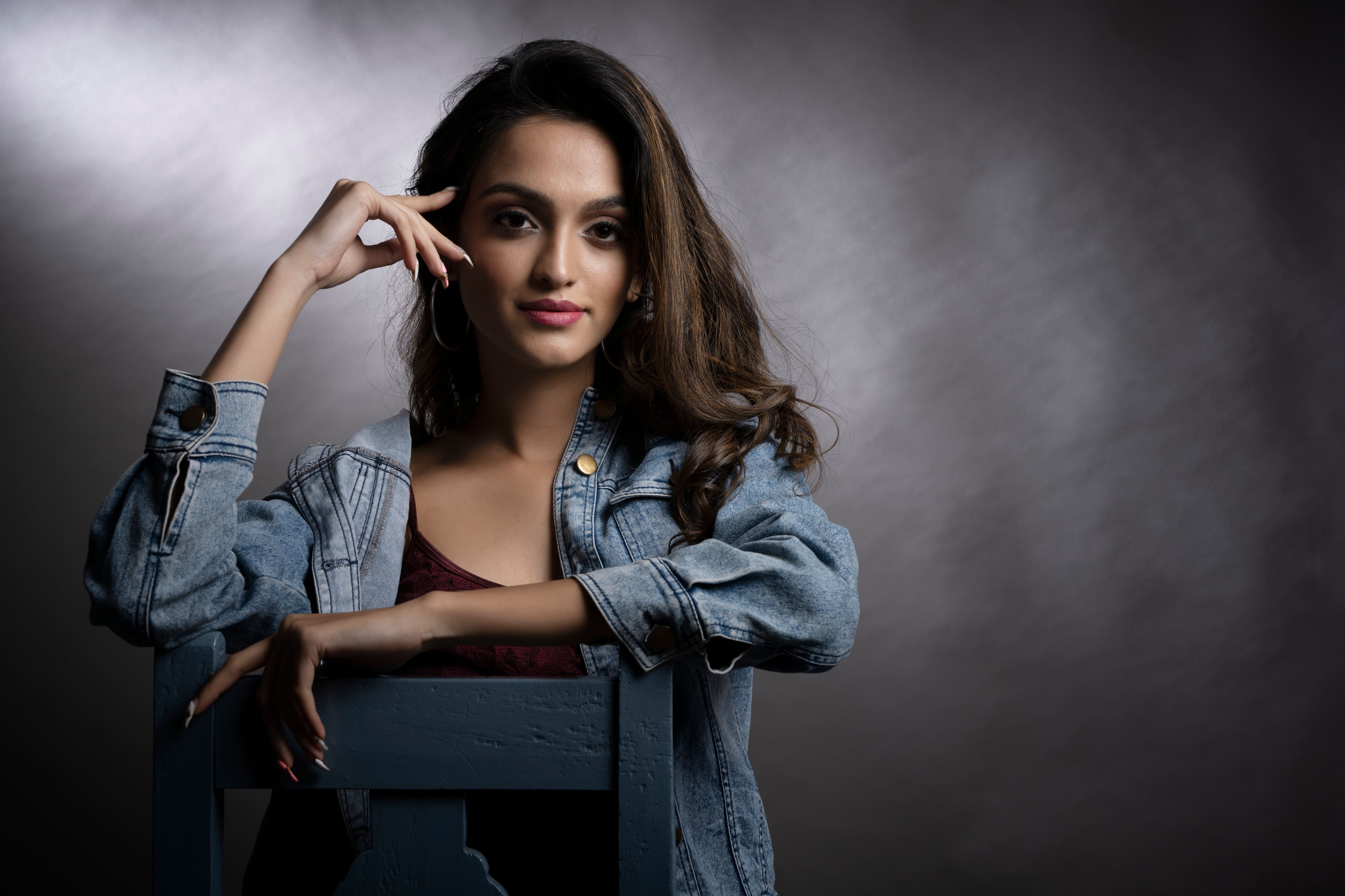 Young Indian female model wearing denim wear