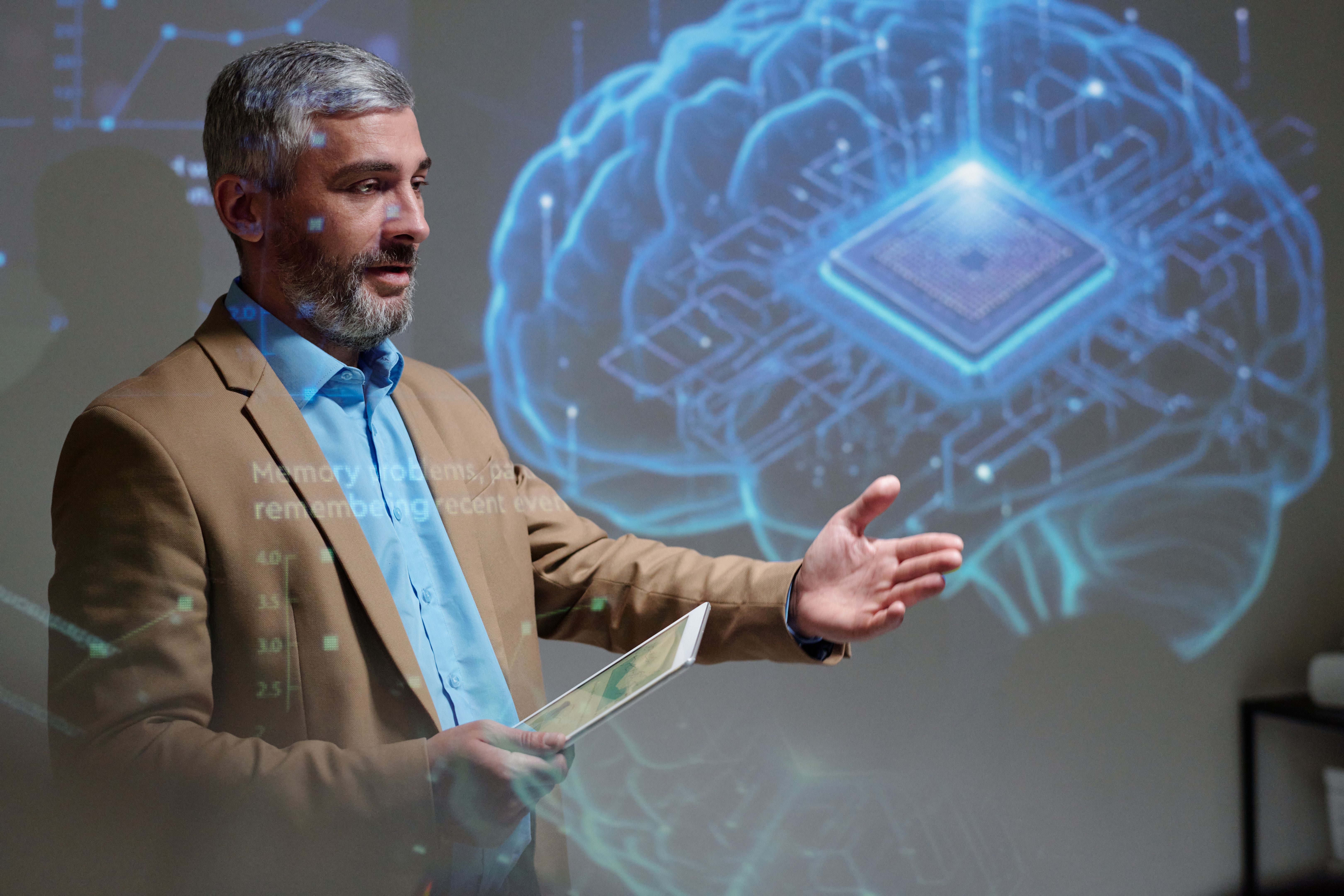 Man Giving Presentation on Brain Implants