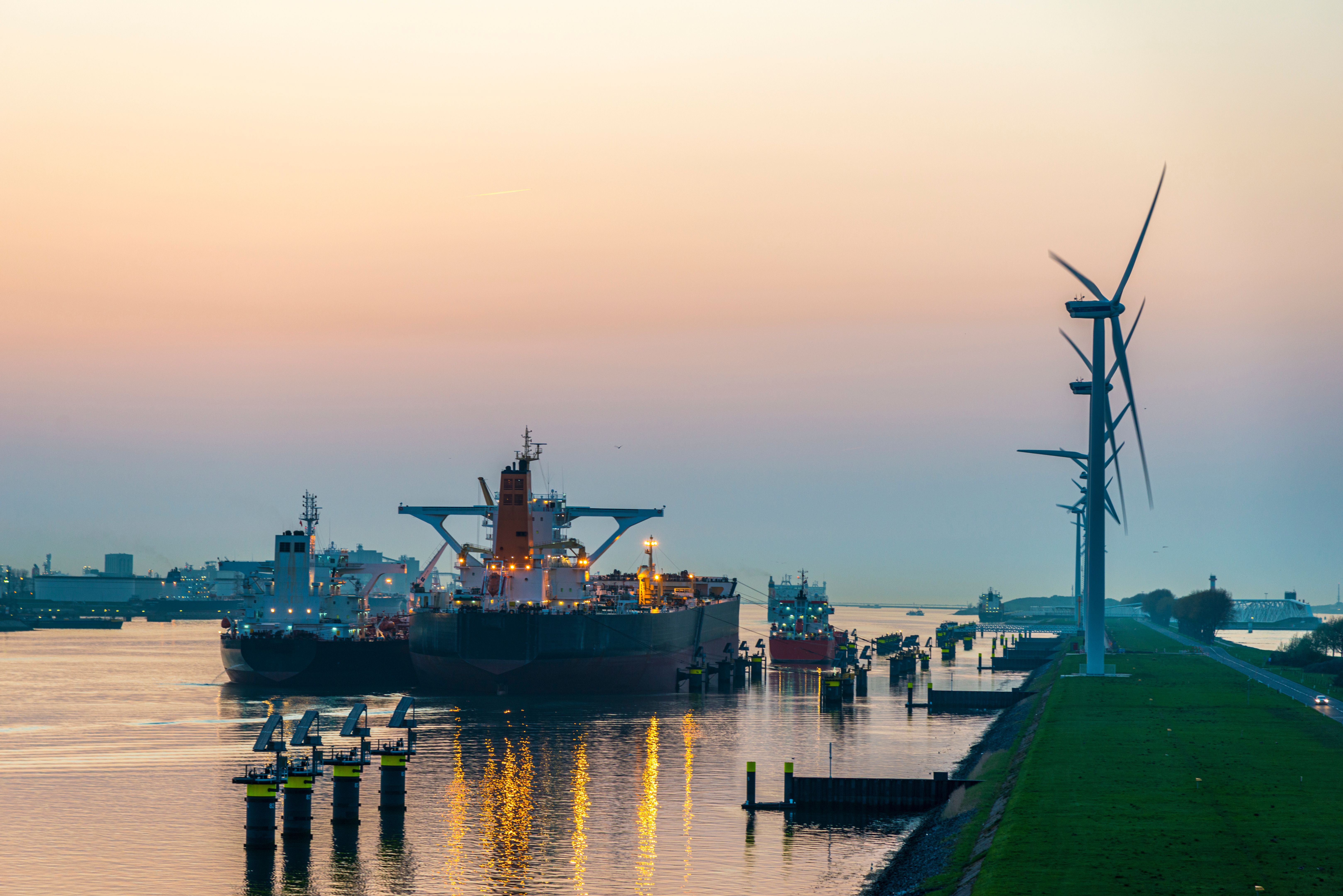 High angle view of the entrance to the Rotterdam harbour,