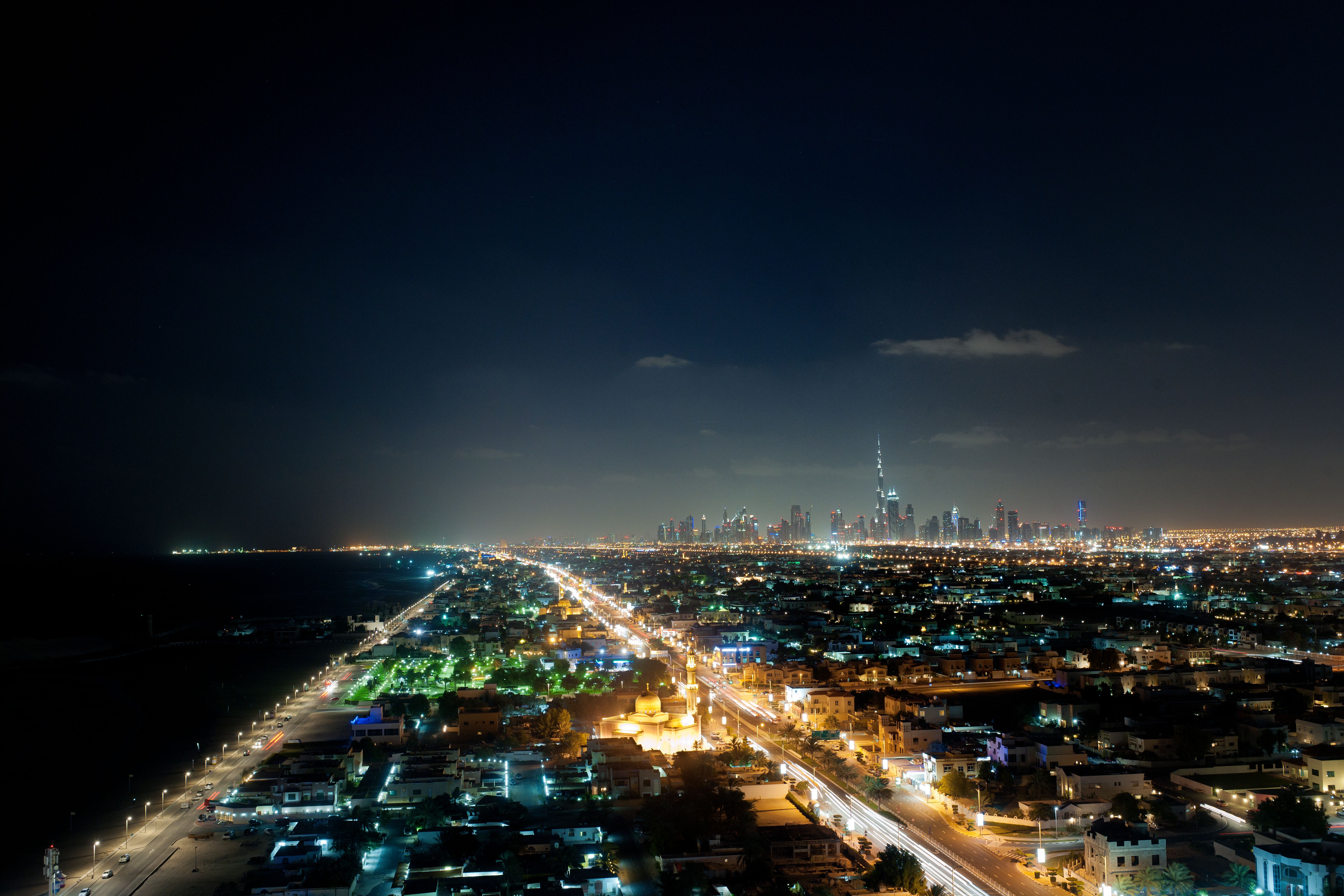 Dubai Downtown skyline at night