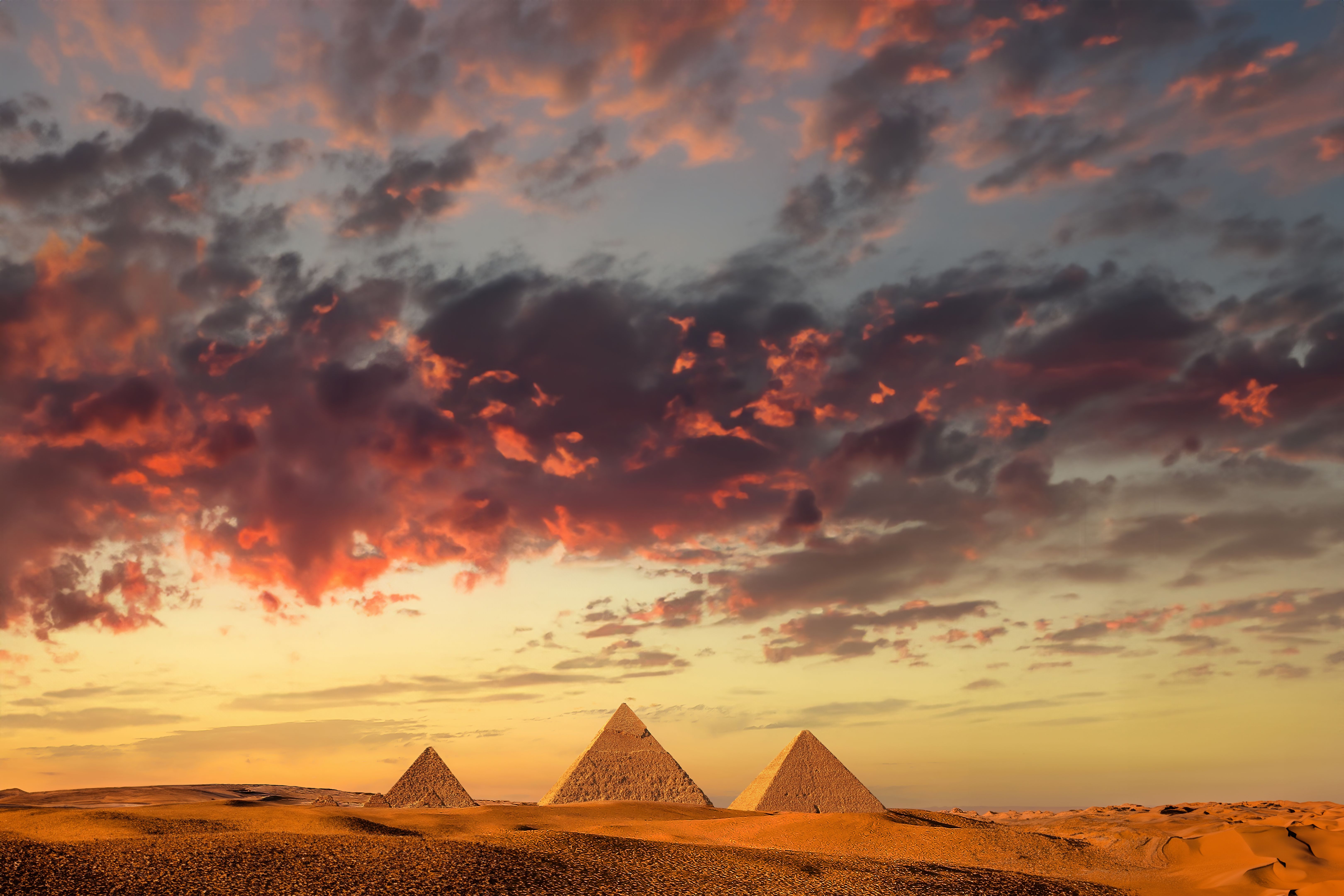 giza pyramids sunset