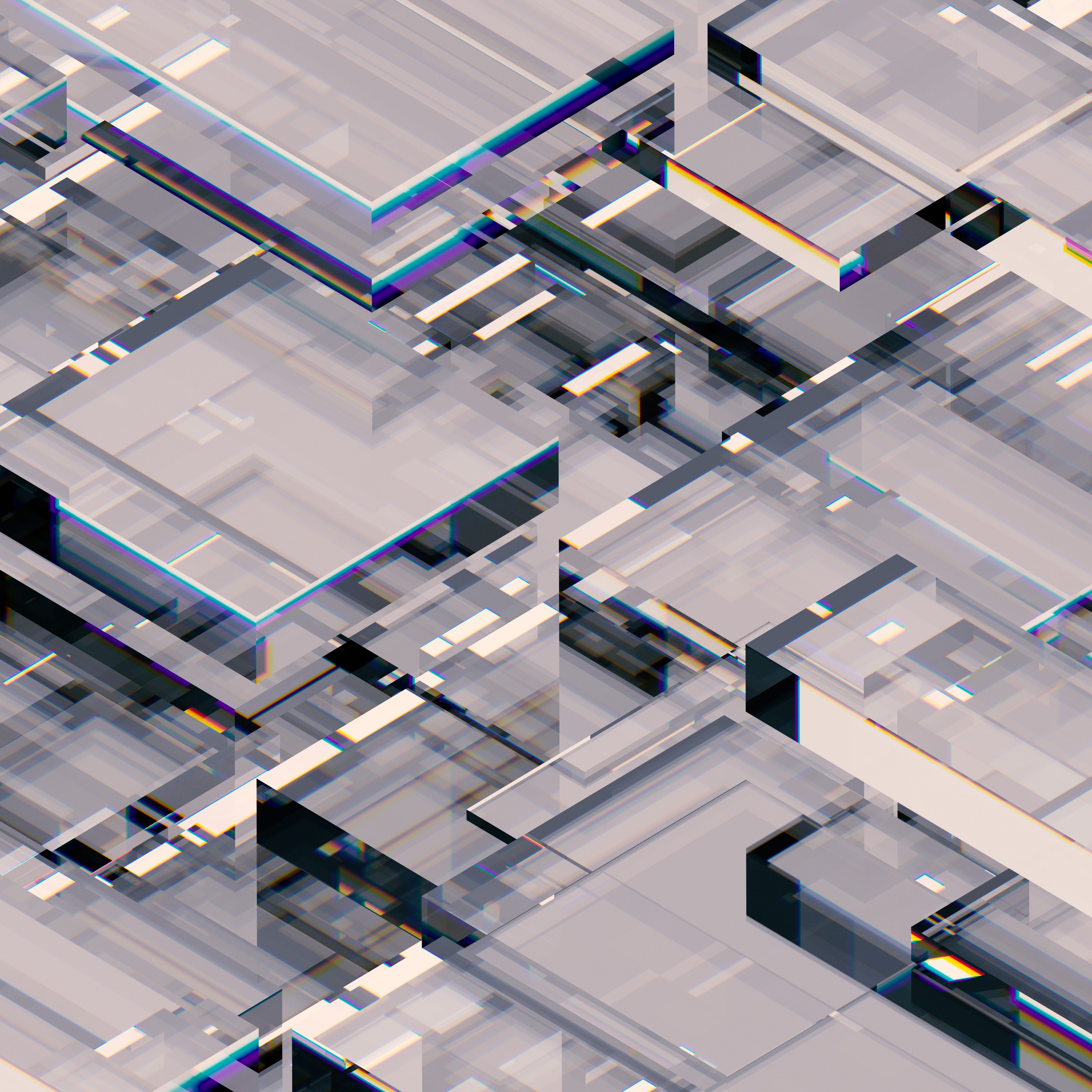 3d rendering, abstract geometric background, glass blocks, reflection, crystal panels