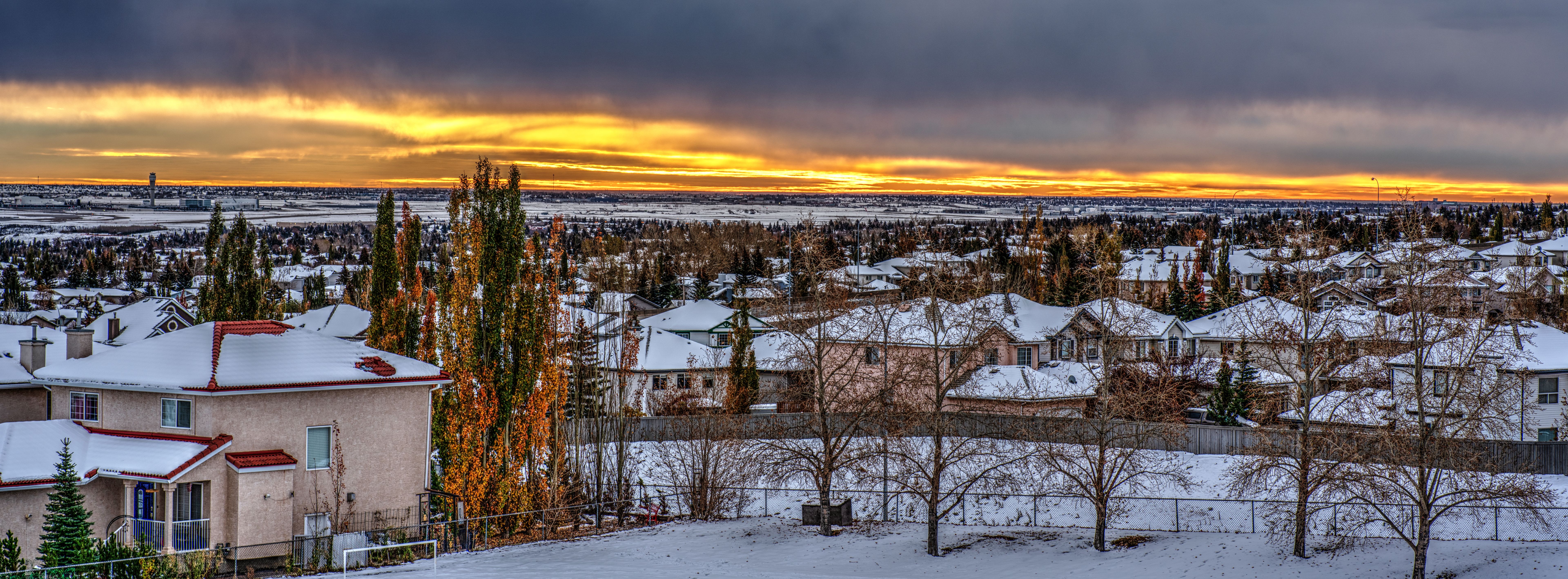 twilight at the first snow in residential area of Calgary
