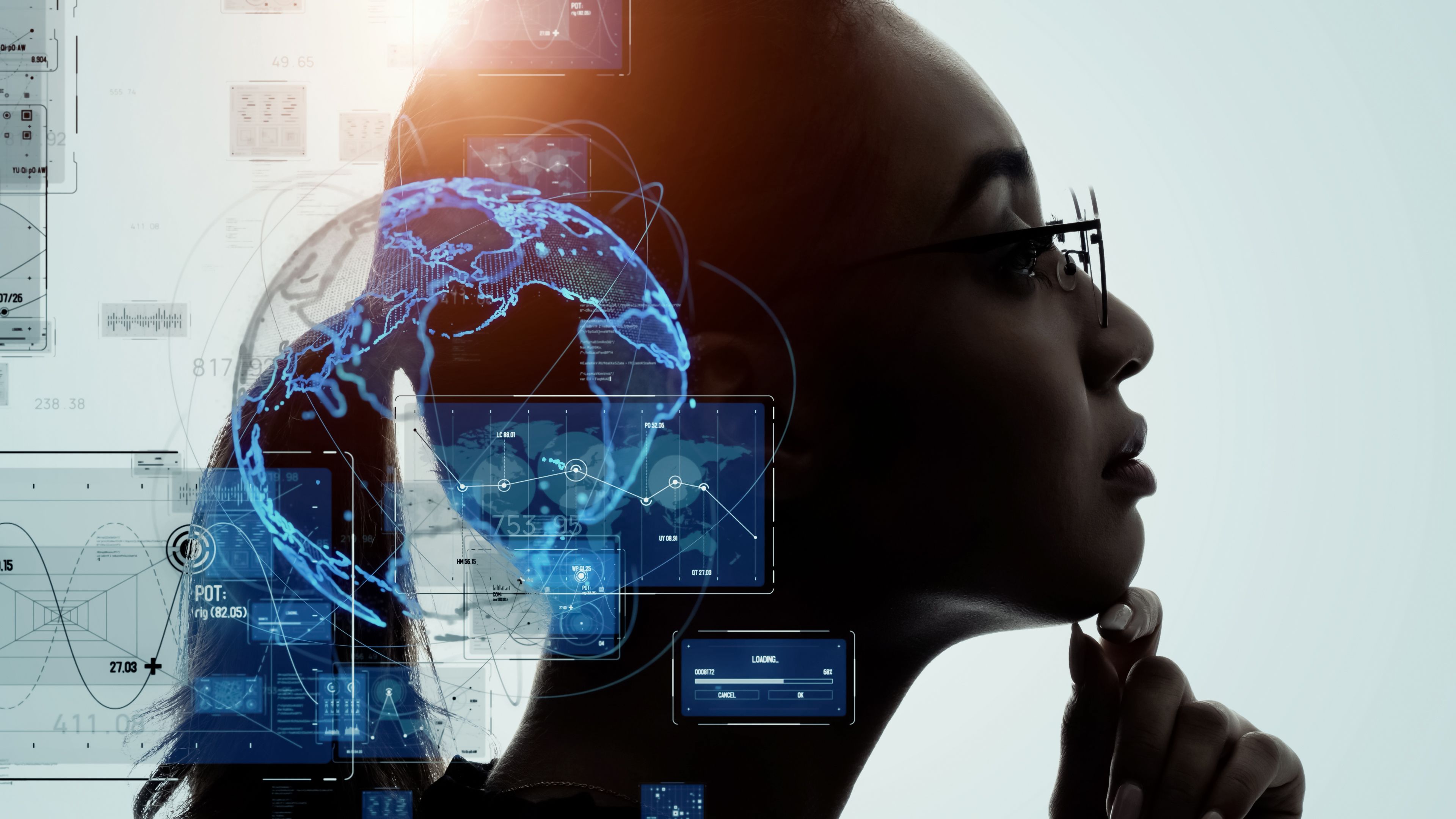 AI (Artificial Intelligence) concept. Deep learning. GUI (Graphical User Interface).