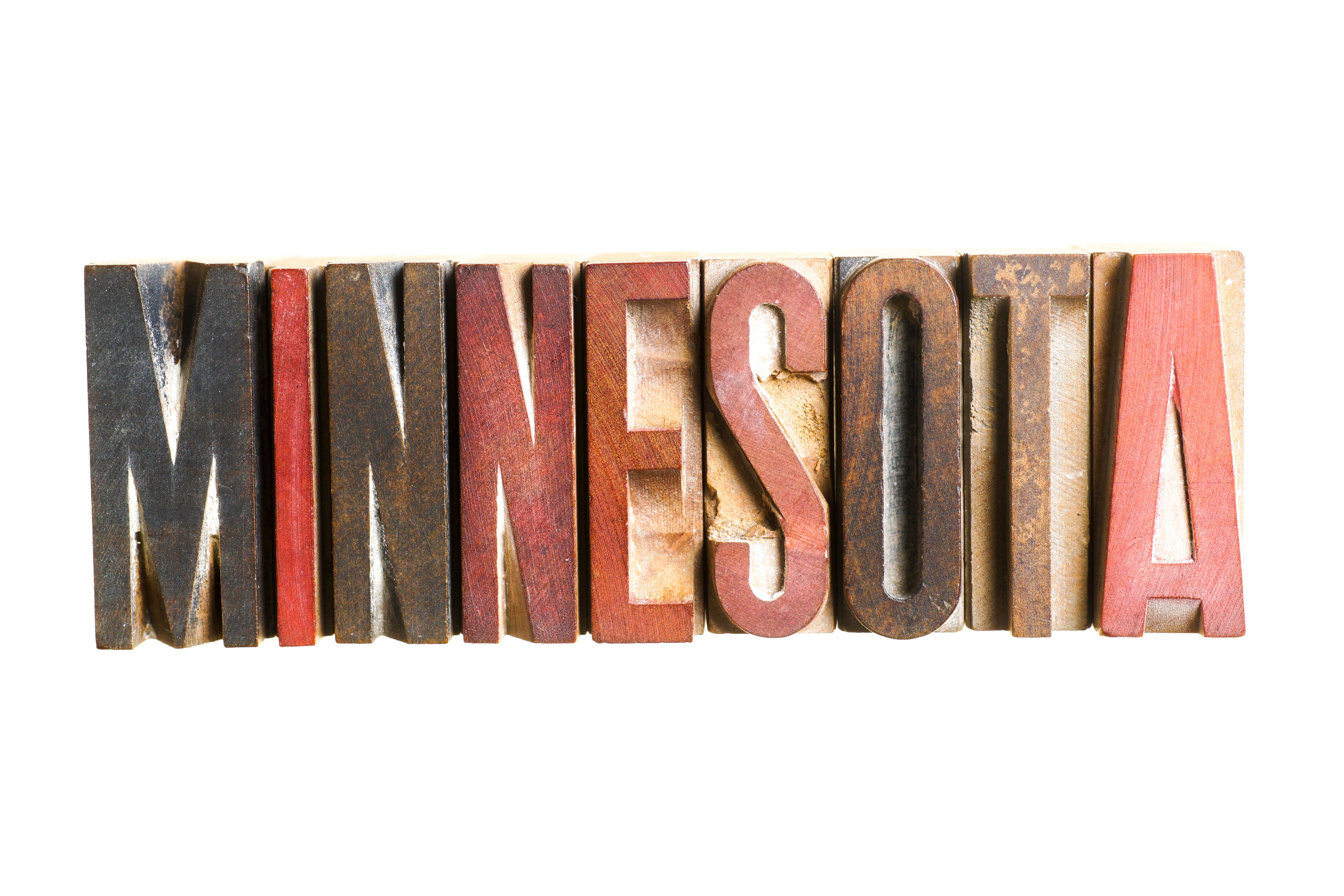 MINNESOTA State Name Created with Antique Letter Press Wood Block Letters