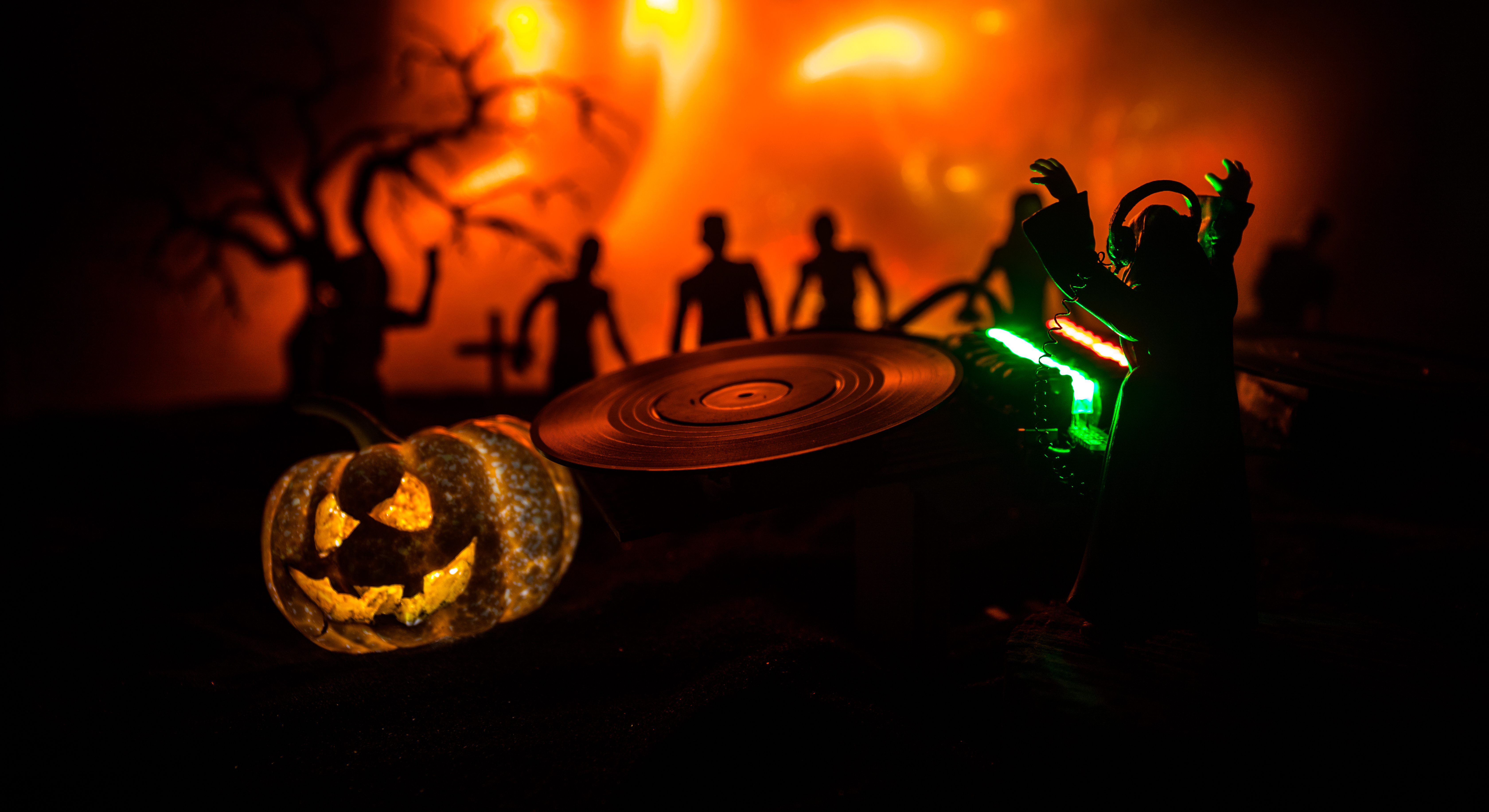 Scary view of zombies at cemetery dead tree, moon, church and spooky cloudy sky with fog, Horror Halloween concept. Toned Scary view of zombies at cemetery dead tree, moon, church and spooky cloudy sky with fog, Horror Halloween concept. Toned