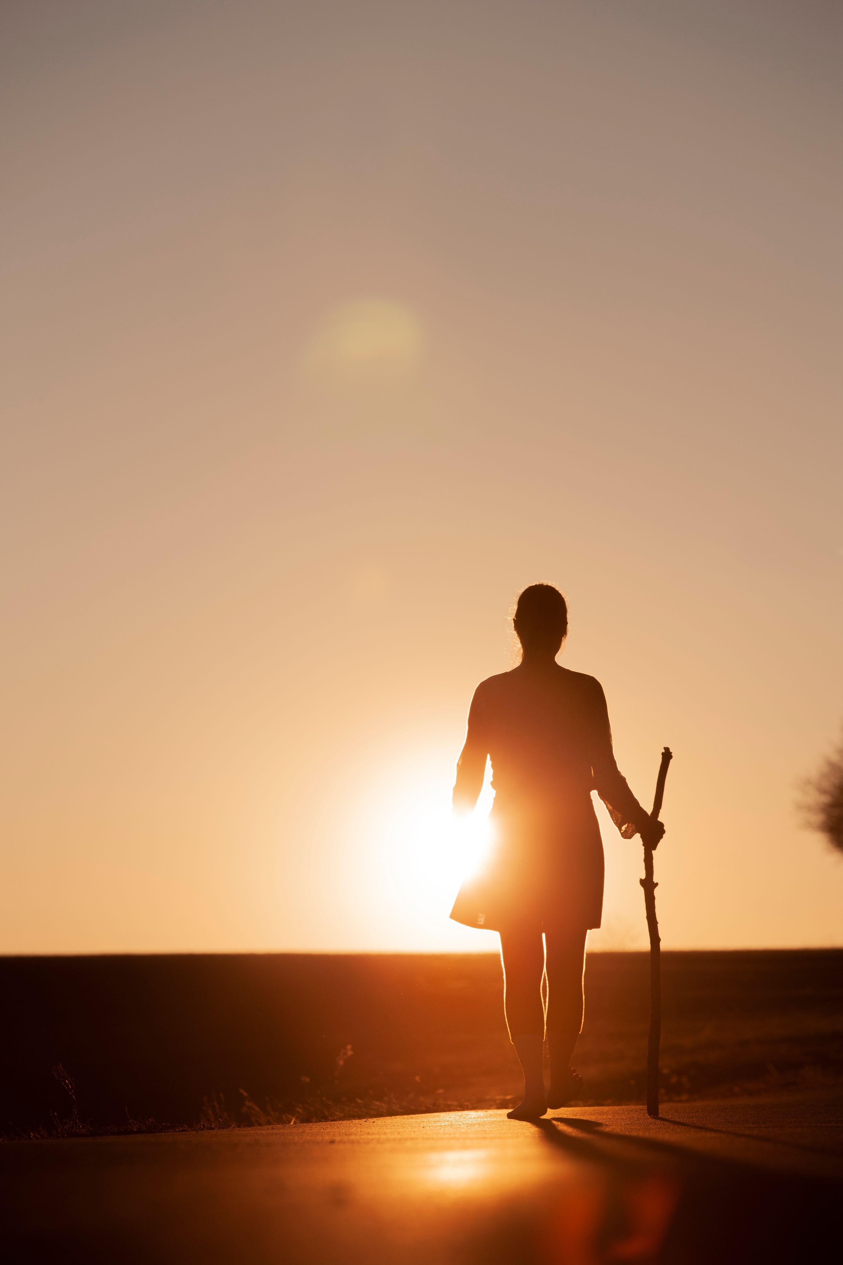 Pilgrim Woman at Sunset on st James way Pilgrim Woman at Sunset on st James way