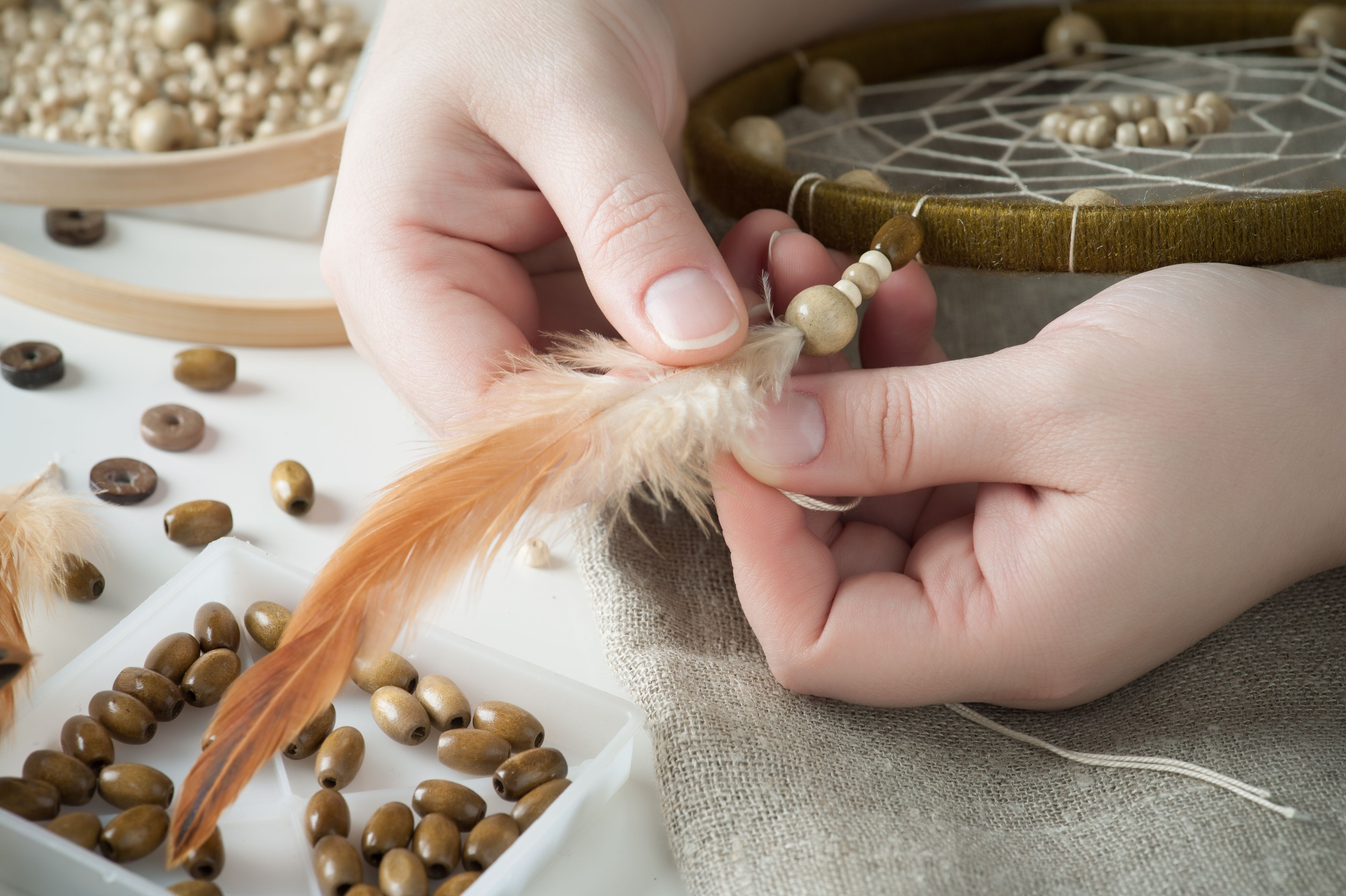 Handmade dream catcher with feathers