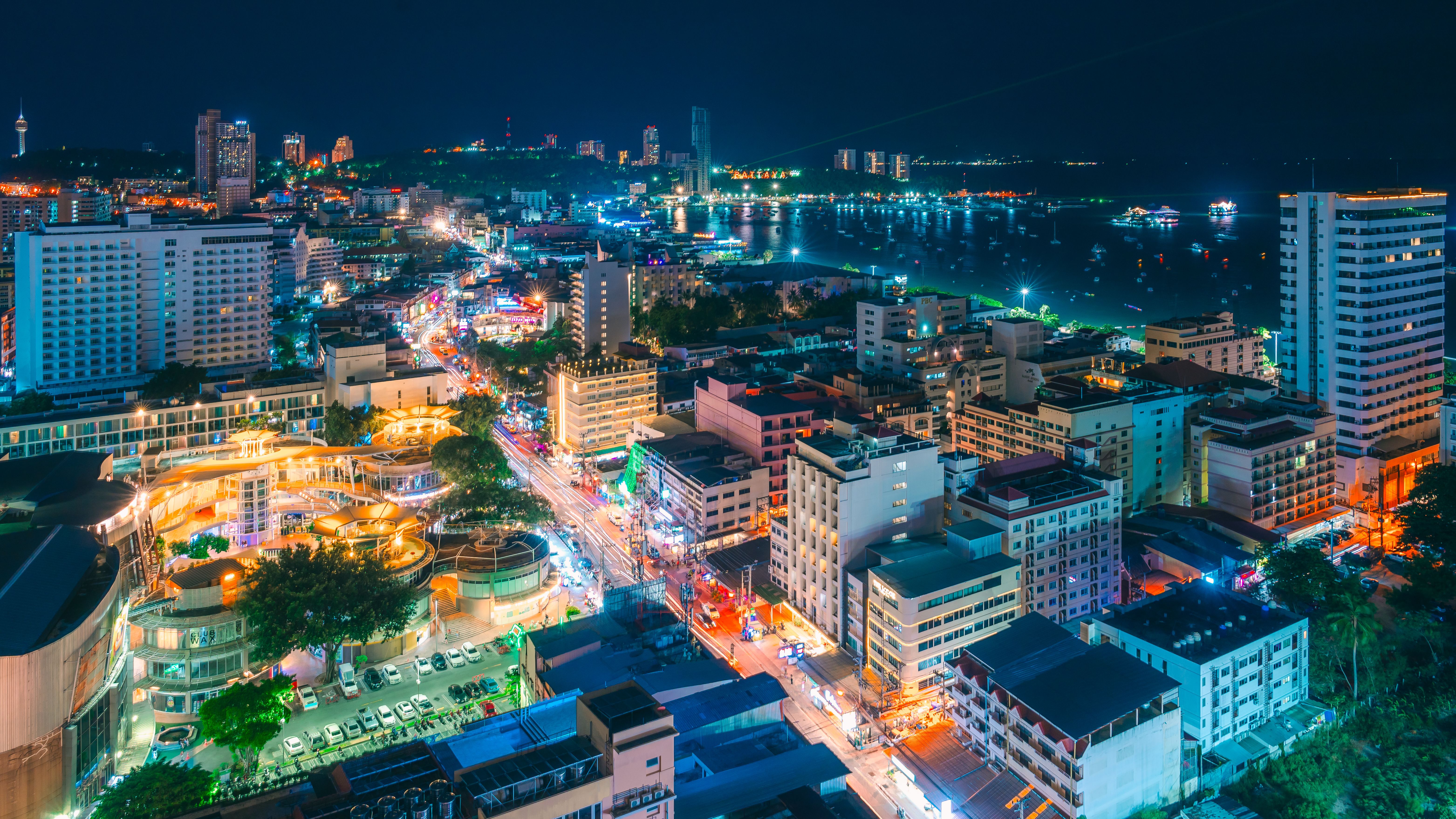 Night Pattaya Chonburi Thailand - 23 June 2024 : Beautiful landscape and cityscape of Pattaya city popular destination in Thailand