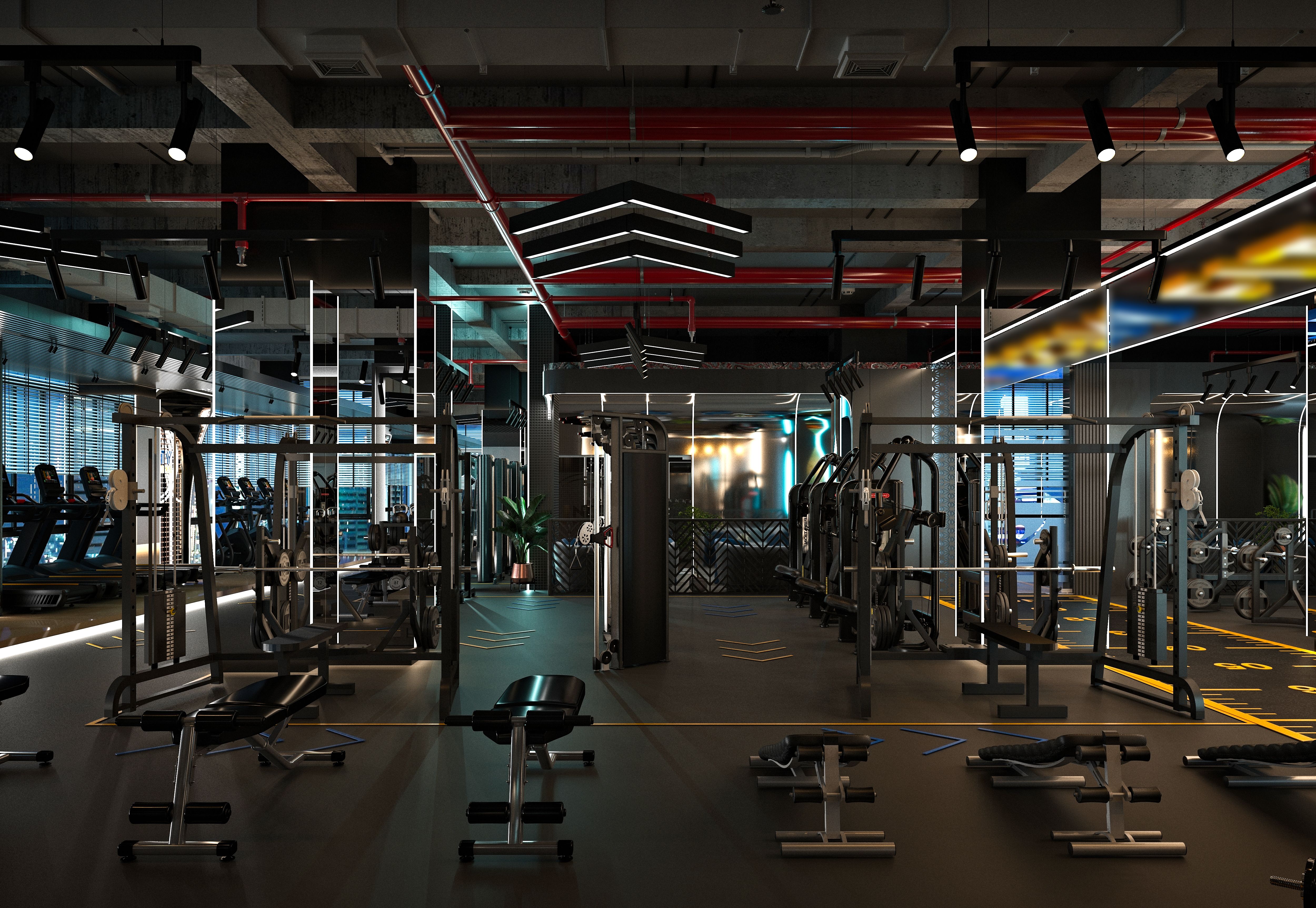 3d render gym fitness workour interior