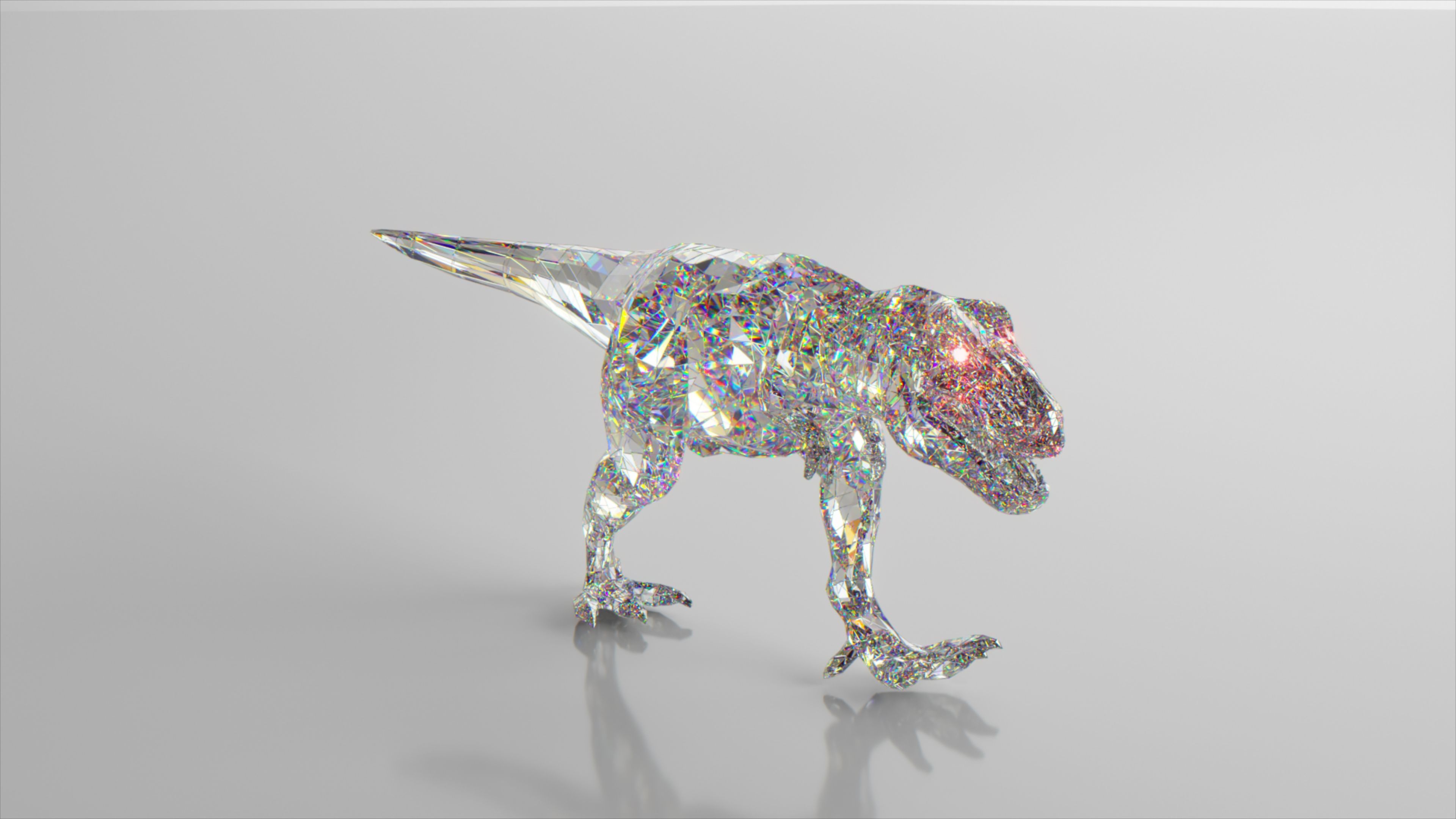 Diamond dinosaur. The concept of nature and animals. Low poly. White color. 3d illustration