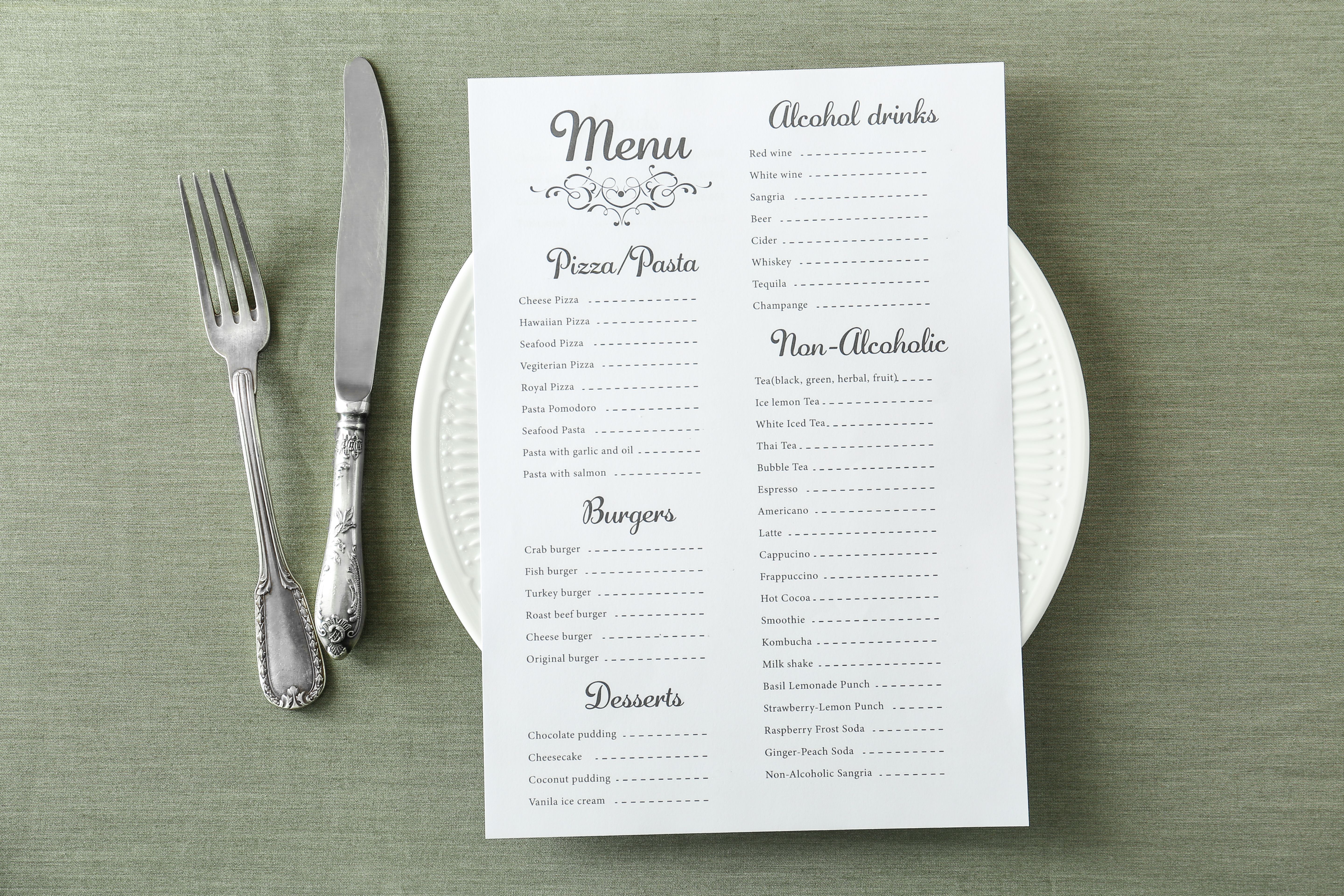 restaurant menu