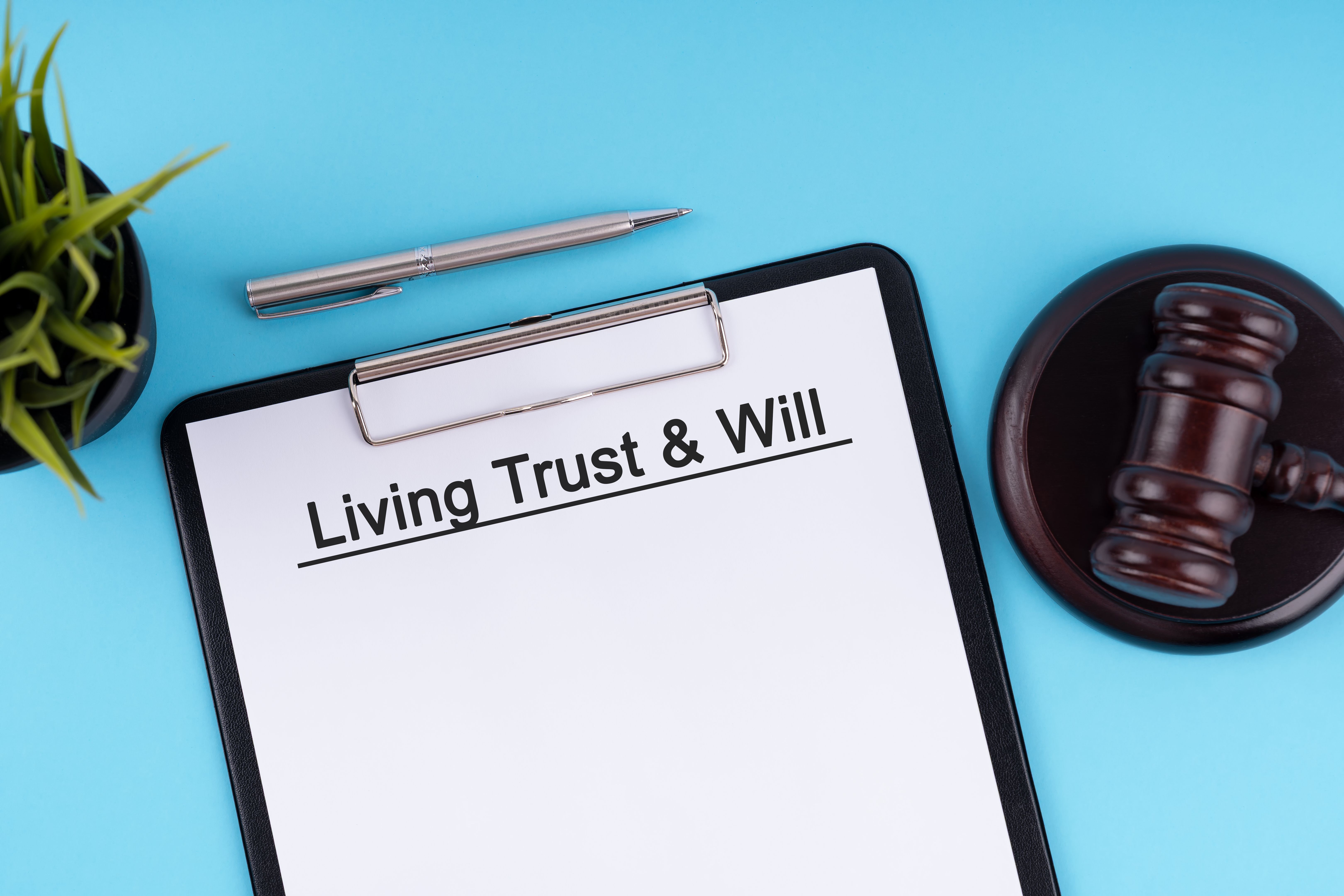 Gavel and Living trust and will concept