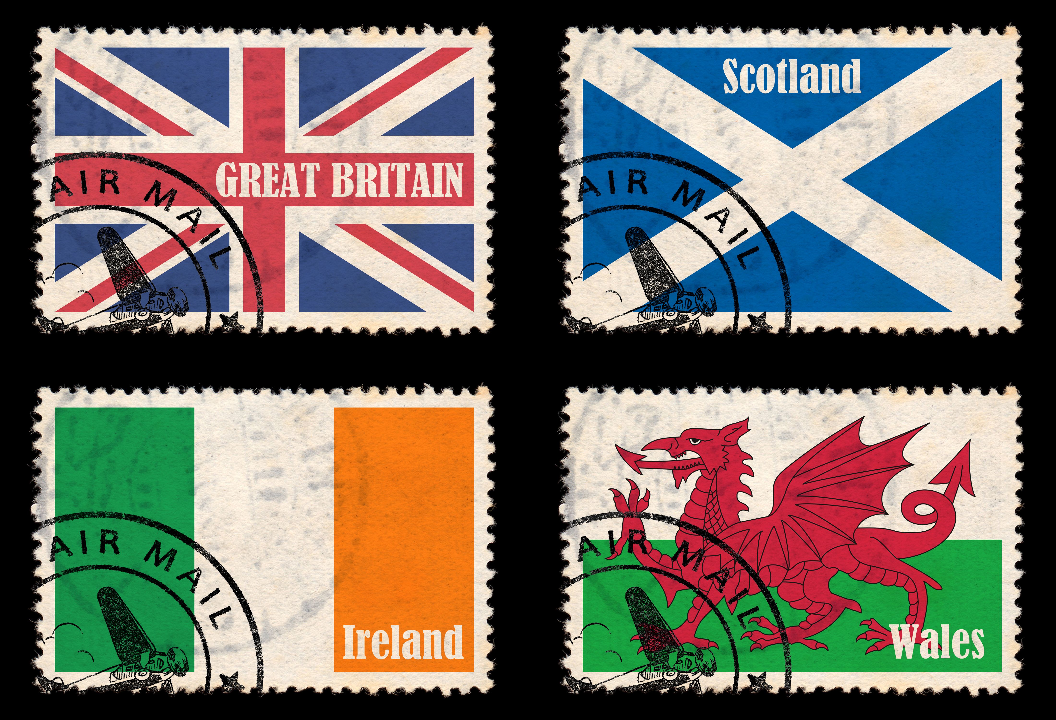 Set of stamps with flags from the British Isles Set of stamps with flags from the British Isles
