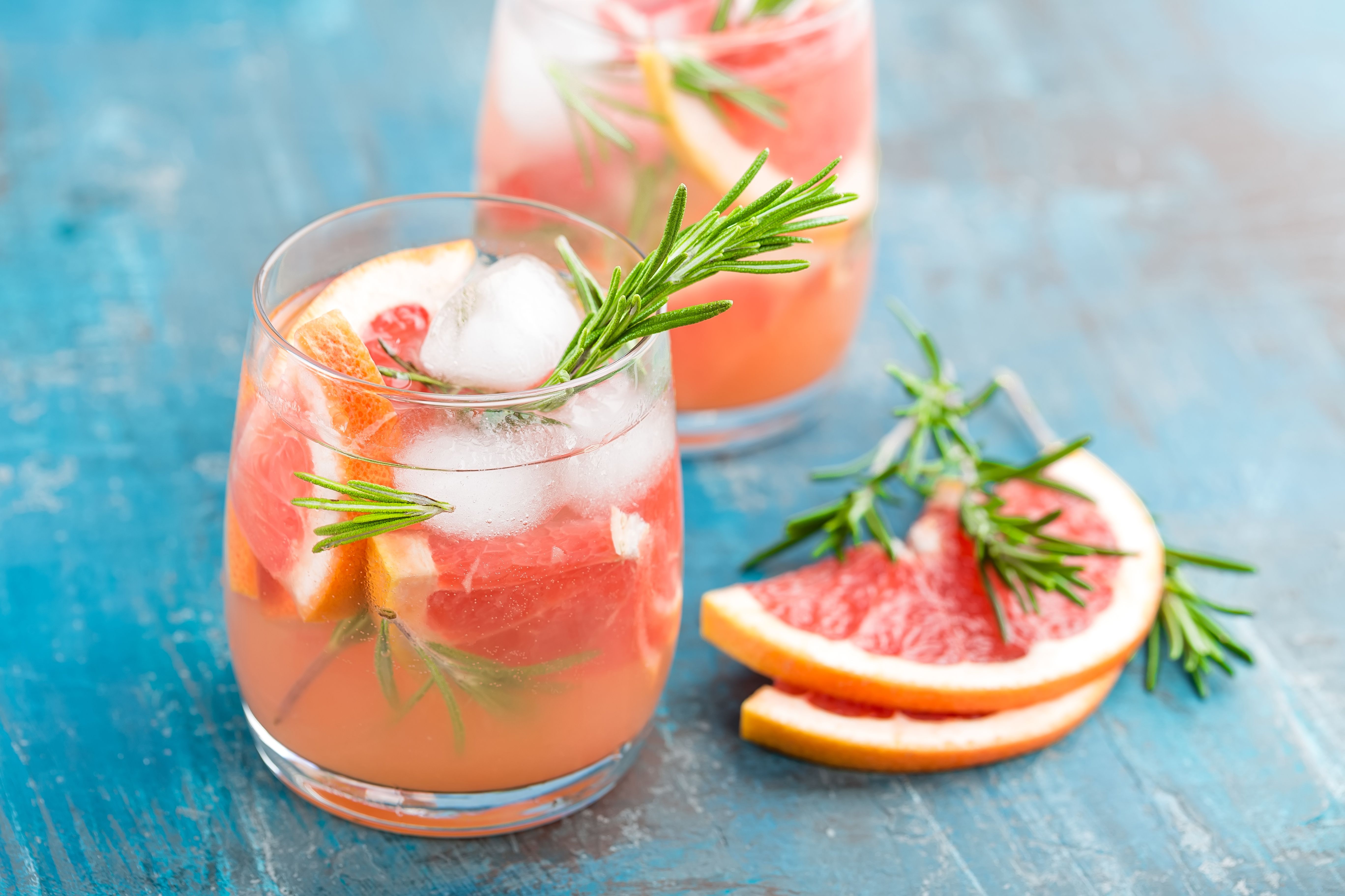 Grapefruit and rosemary mocktail, refreshing drink with ice in LA